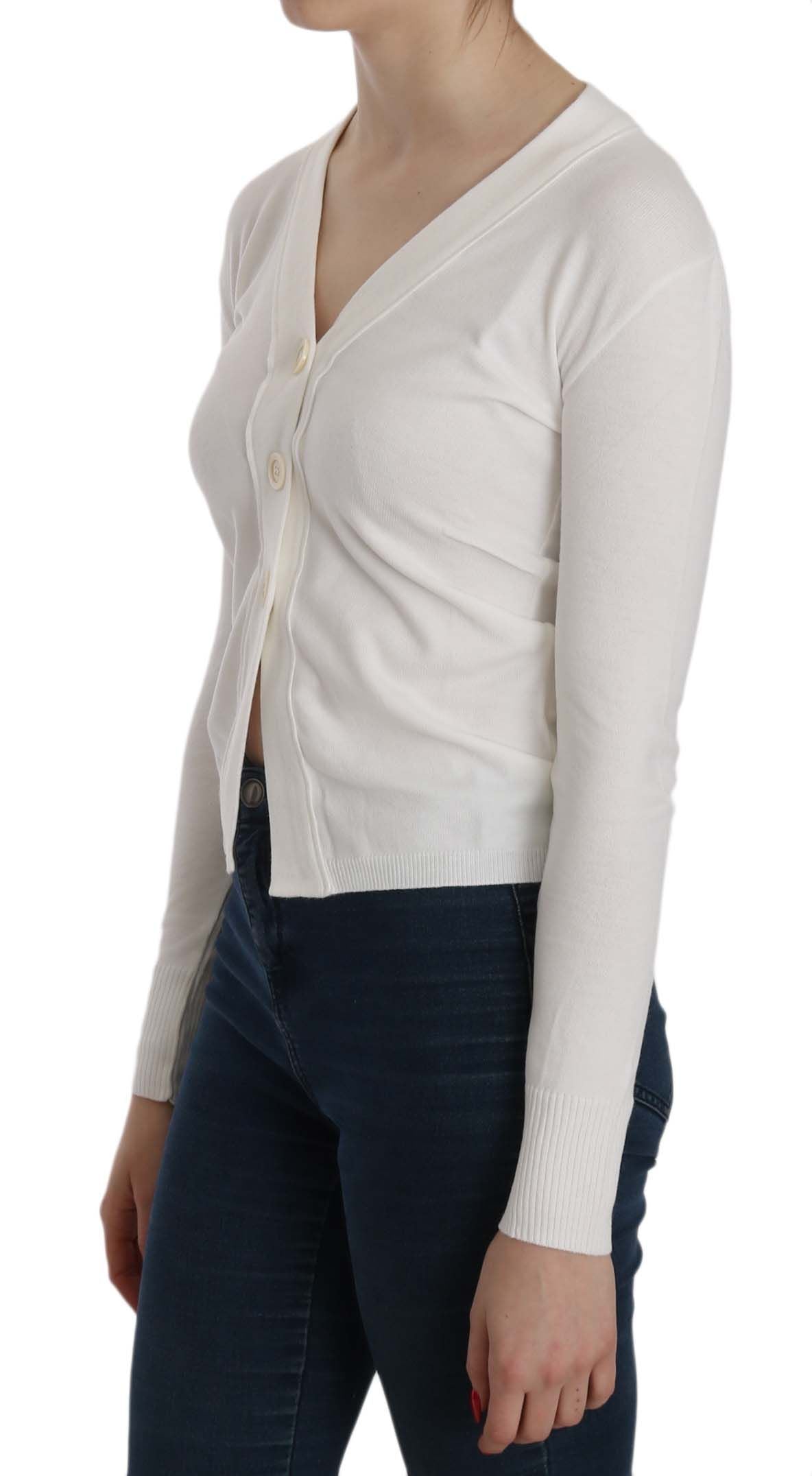 BYBLOS Elegante weiße kurze Strickjacke mit V-Ausschnitt
