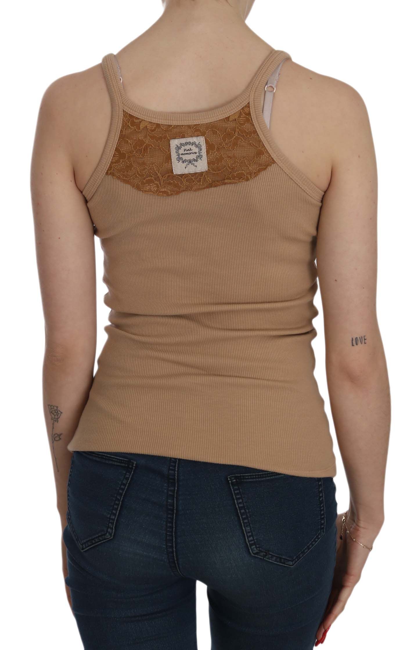 PINK MEMORIES Beiges Spaghettiträger-Tanktop aus Baumwolle