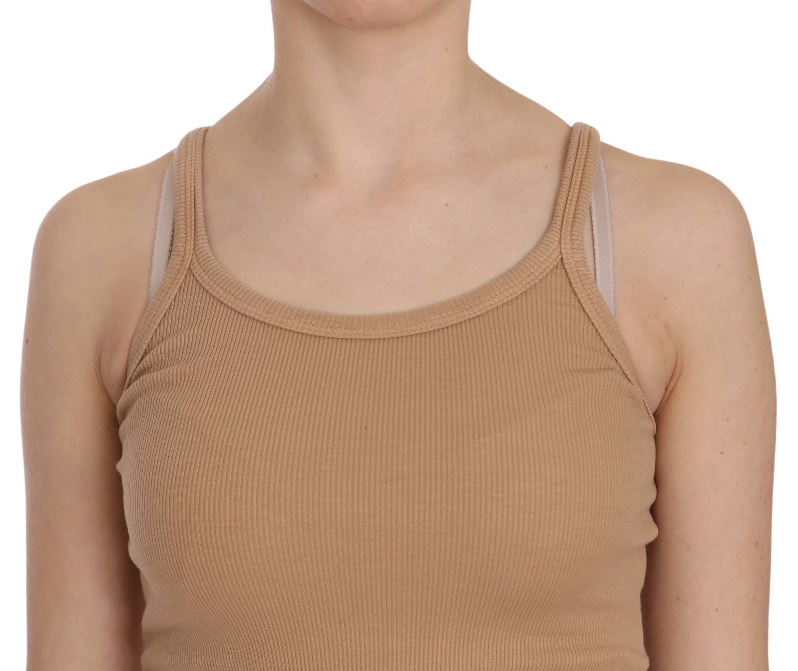 PINK MEMORIES Beiges Spaghettiträger-Tanktop aus Baumwolle