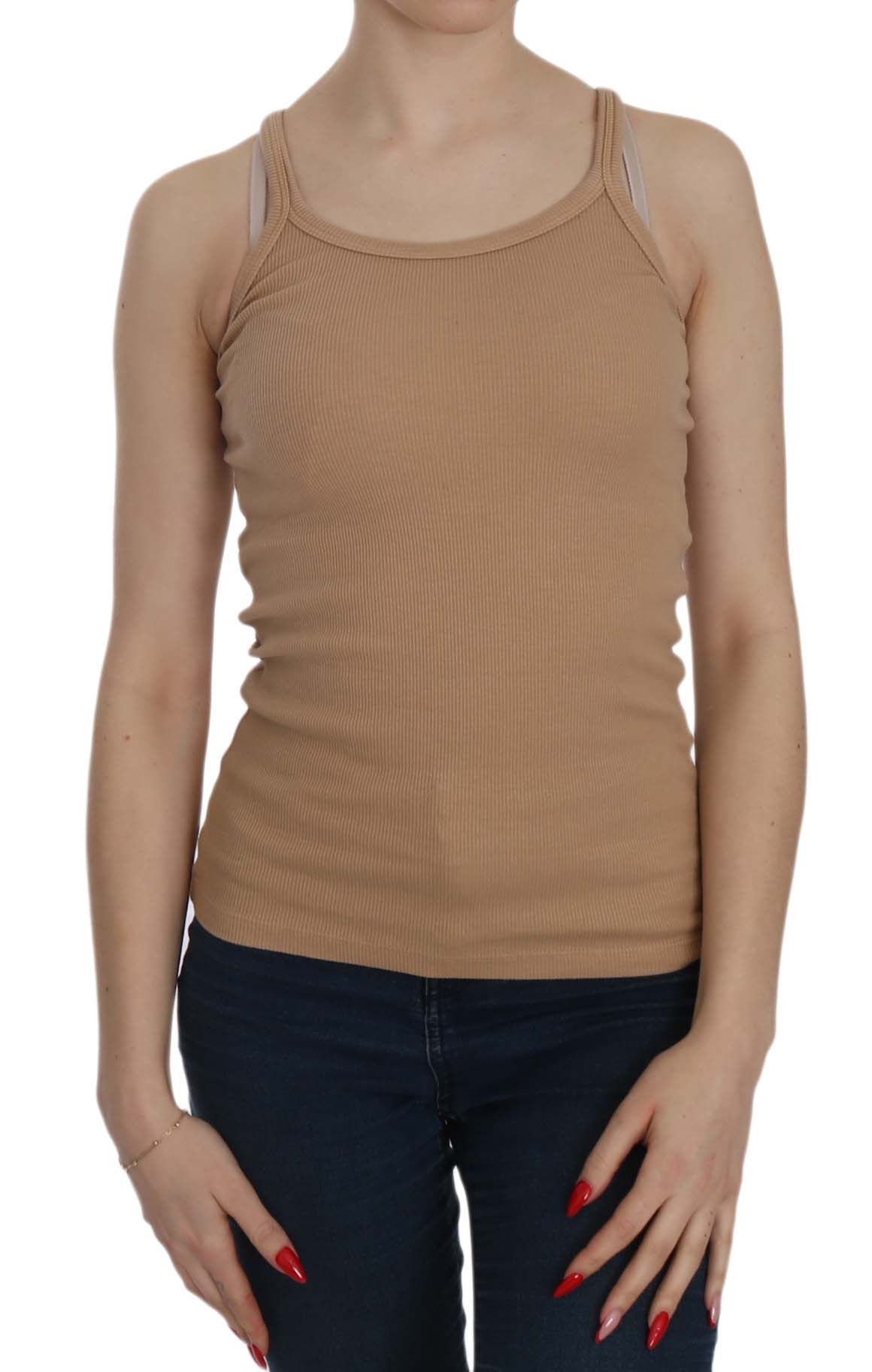 PINK MEMORIES Beiges Spaghettiträger-Tanktop aus Baumwolle