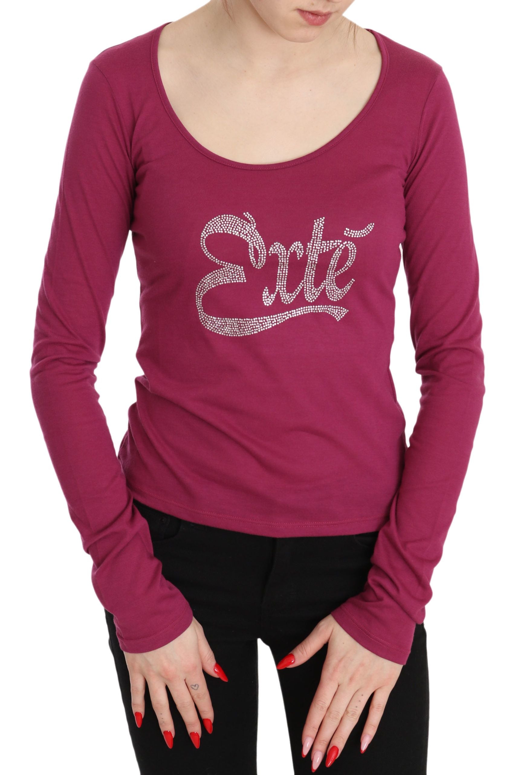 Exte – Elegantes, langärmliges Oberteil in Rosa mit Kristallverzierung