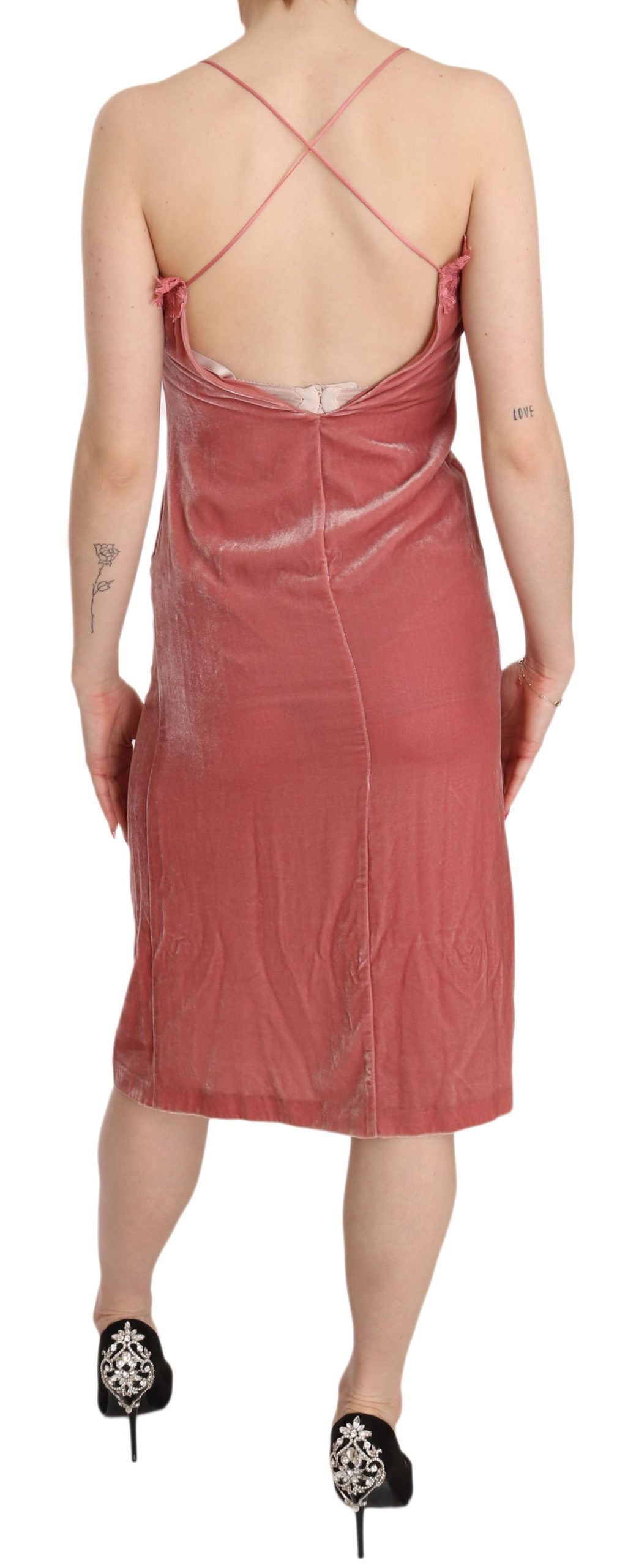 PINKO – Midikleid aus rosa Spitzen-Seidenmischung mit Seitenschlitz