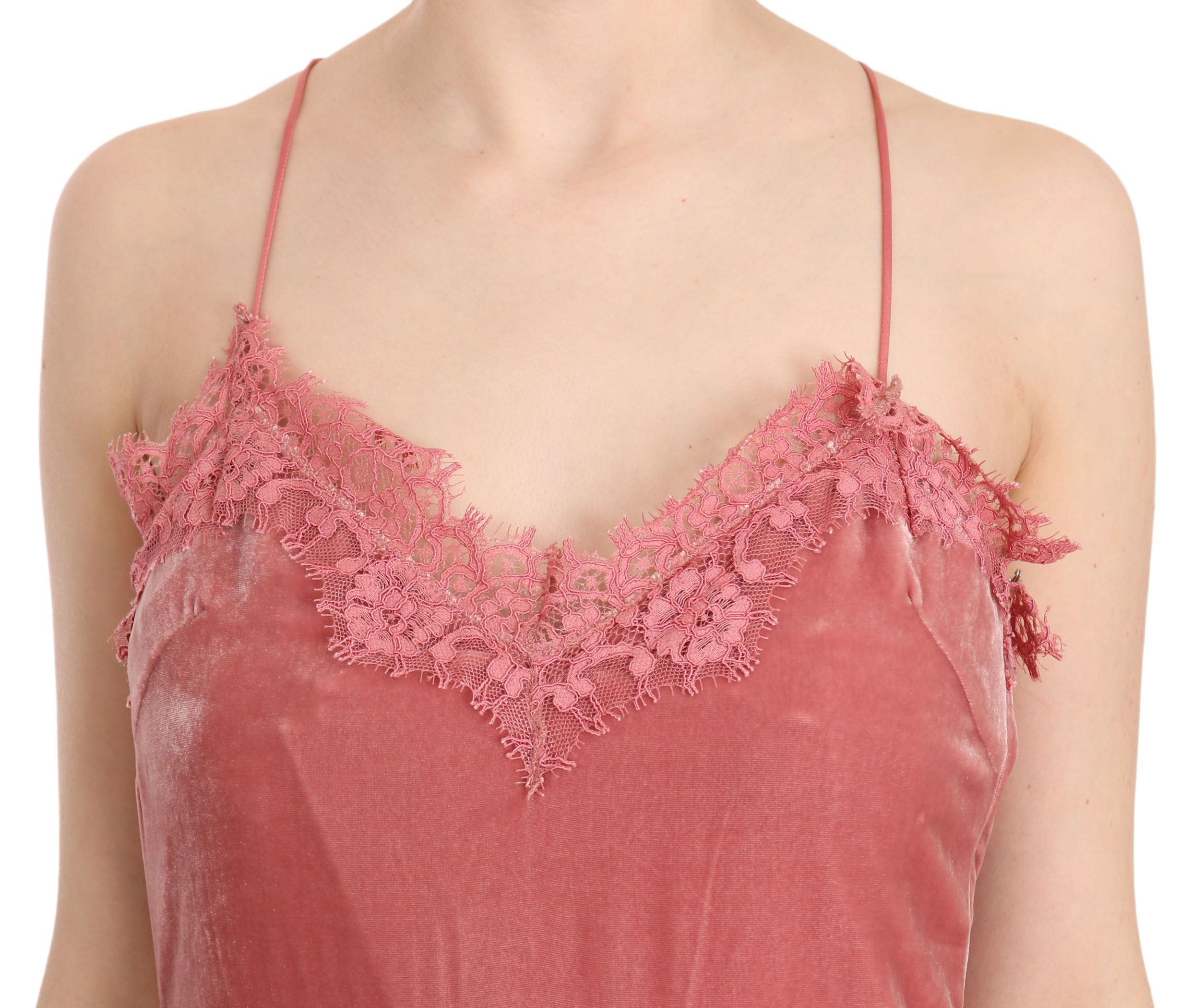 PINKO – Midikleid aus rosa Spitzen-Seidenmischung mit Seitenschlitz