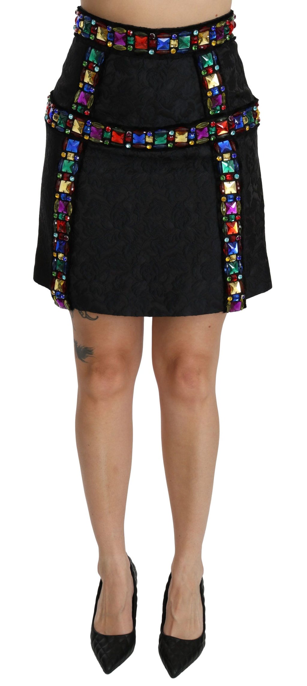 Jupe noire élégante à taille haute ornée Dolce &amp; Gabbana
