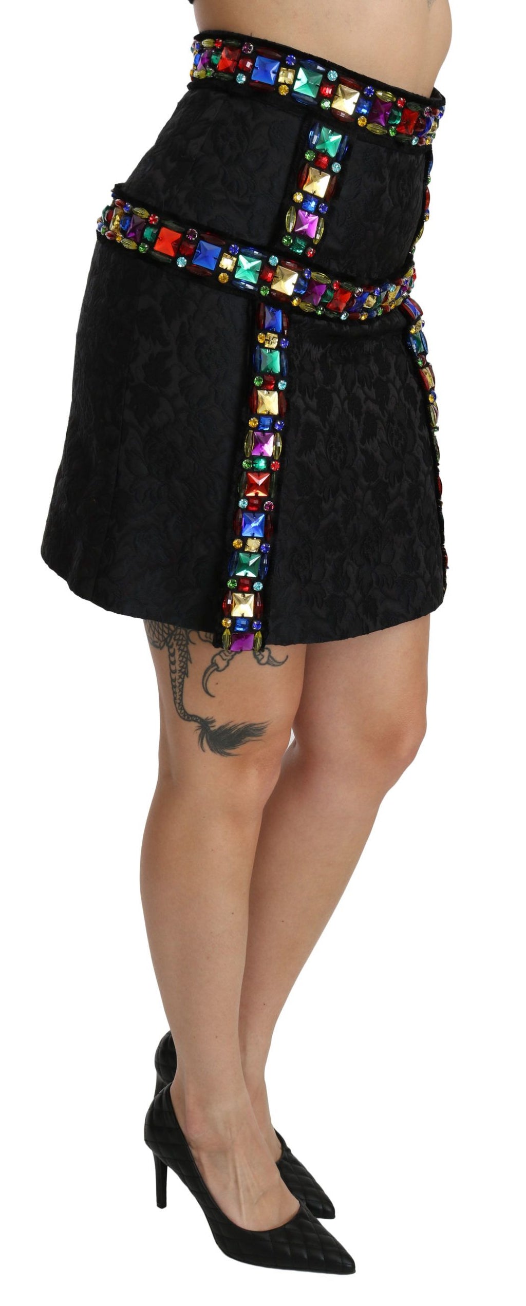 Jupe noire élégante à taille haute ornée Dolce &amp; Gabbana