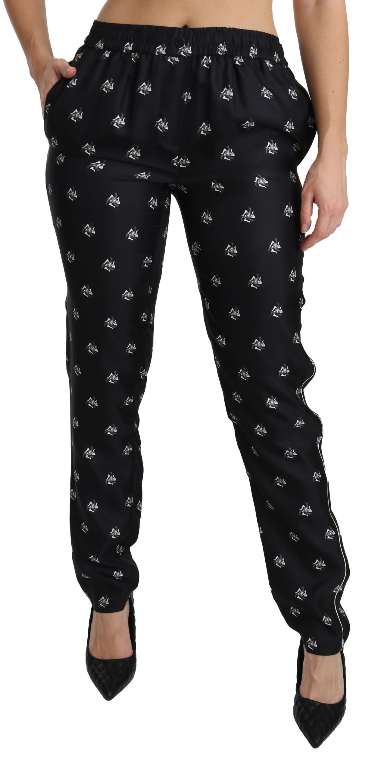 Dolce &amp; Gabbana Elegante Skinny-Hose aus Seide mit mittlerer Taille