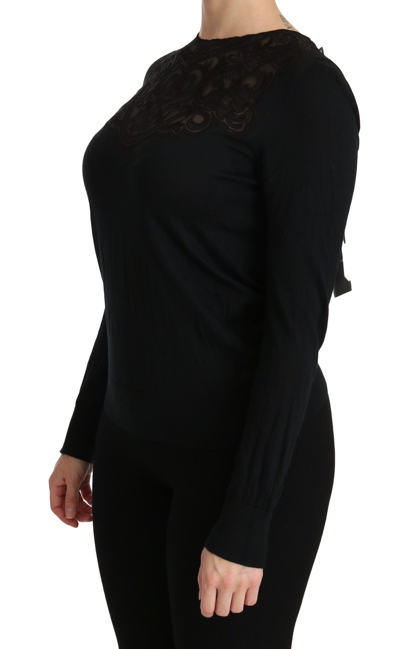 Dolce &amp; Gabbana Elegante schwarze Spitzenbluse aus Seidenmischung