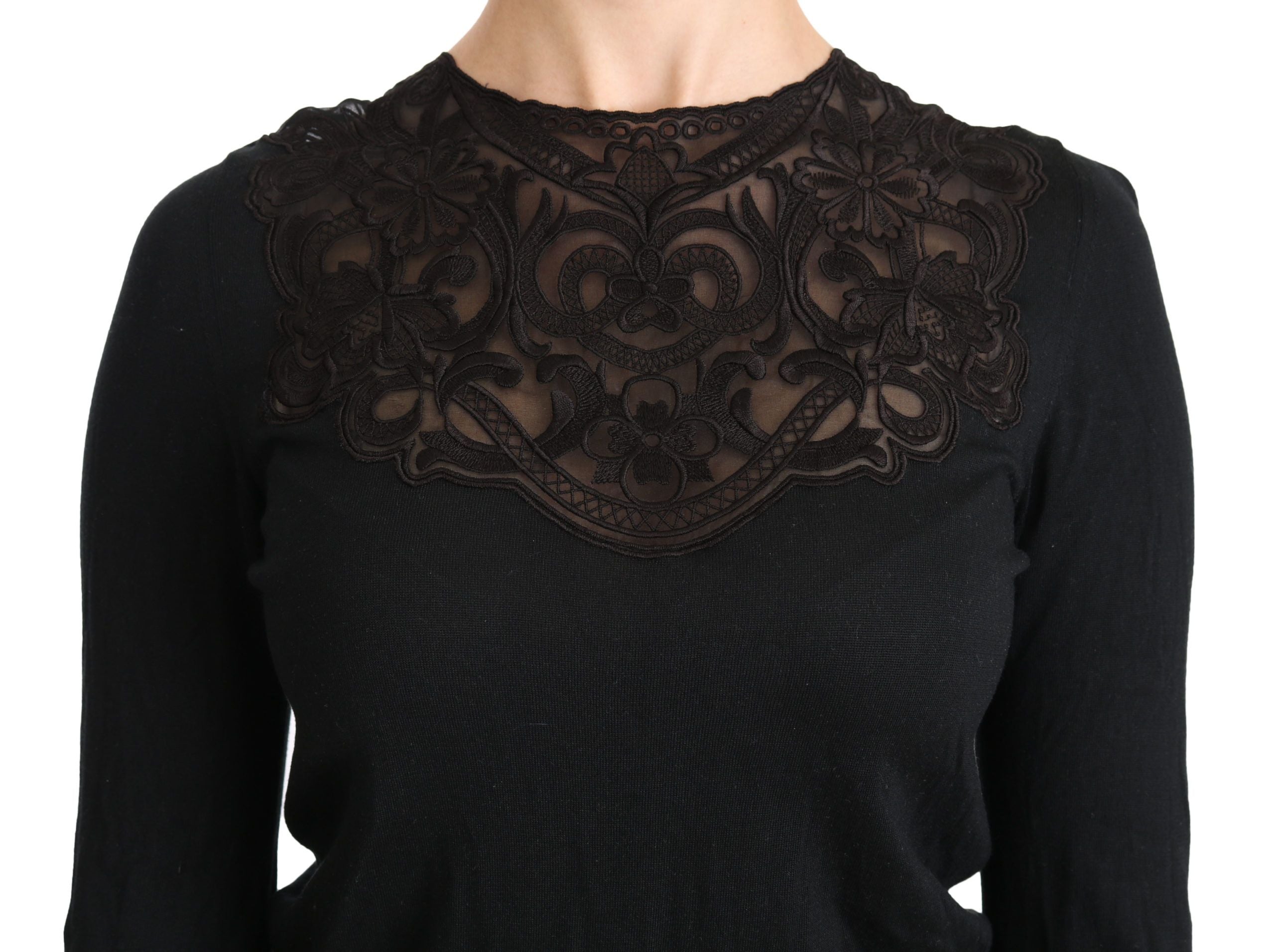 Dolce &amp; Gabbana Elegante schwarze Spitzenbluse aus Seidenmischung