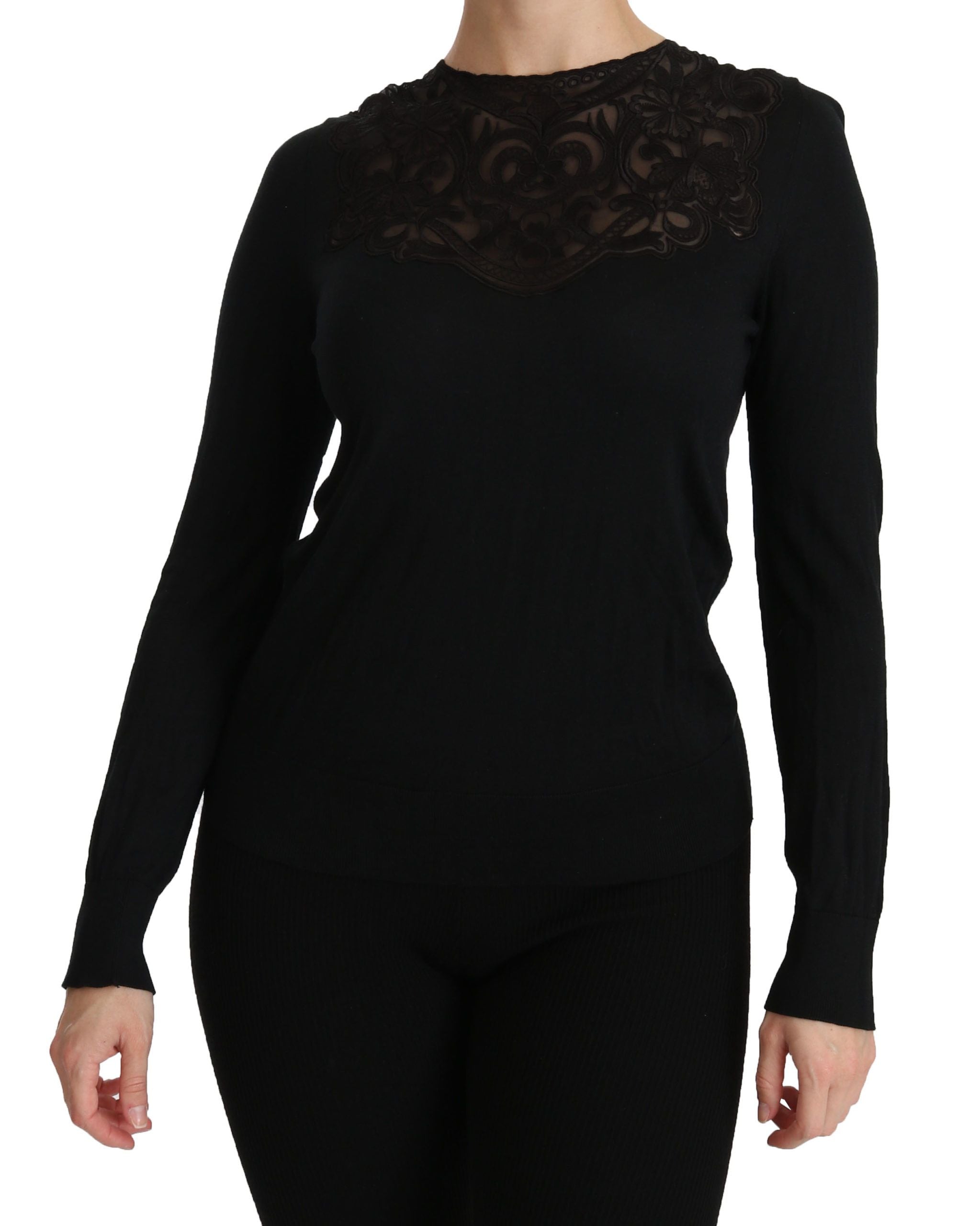 Dolce &amp; Gabbana Elegante schwarze Spitzenbluse aus Seidenmischung