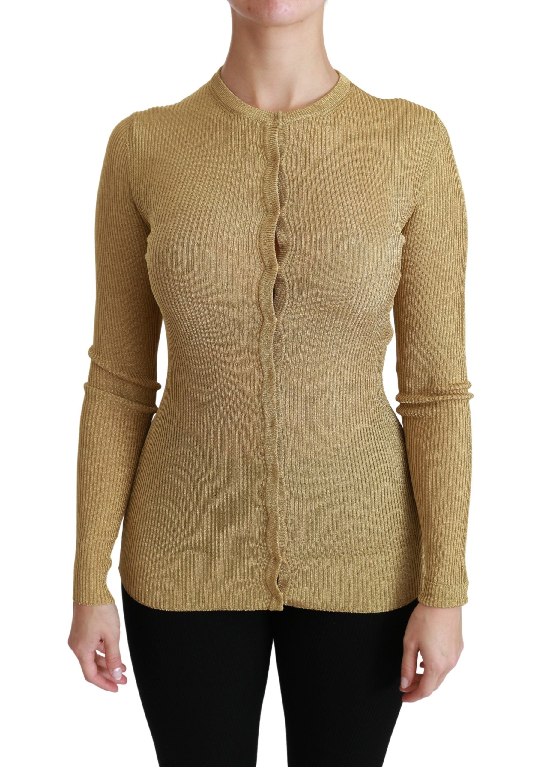 Dolce &amp; Gabbana Elegante langärmlige goldene Strickjacke