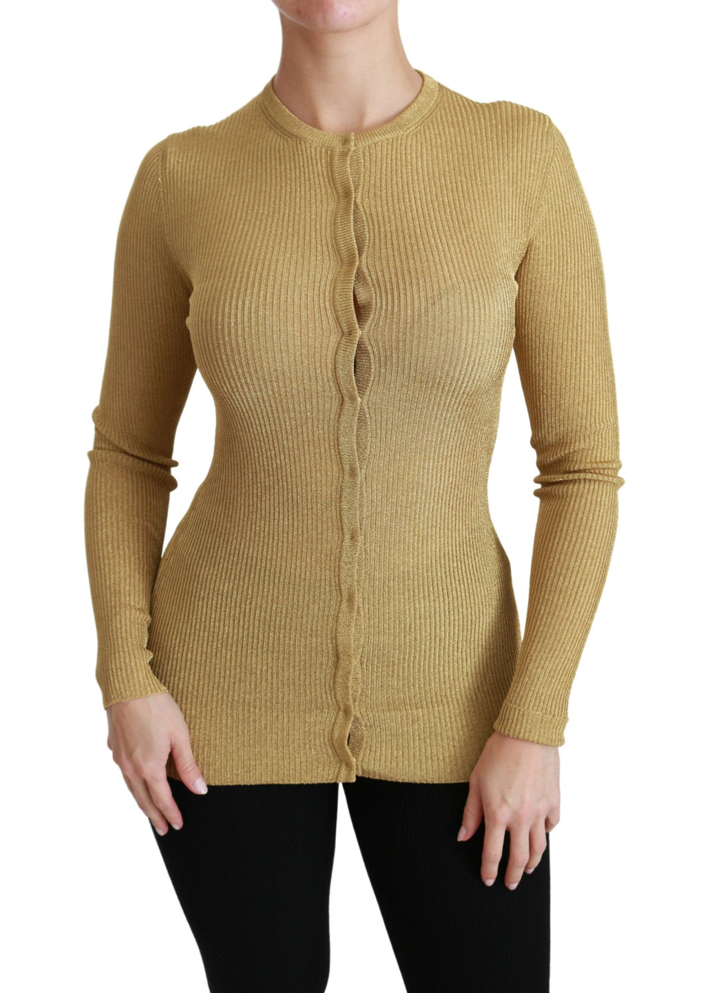 Dolce &amp; Gabbana Elegante langärmlige goldene Strickjacke
