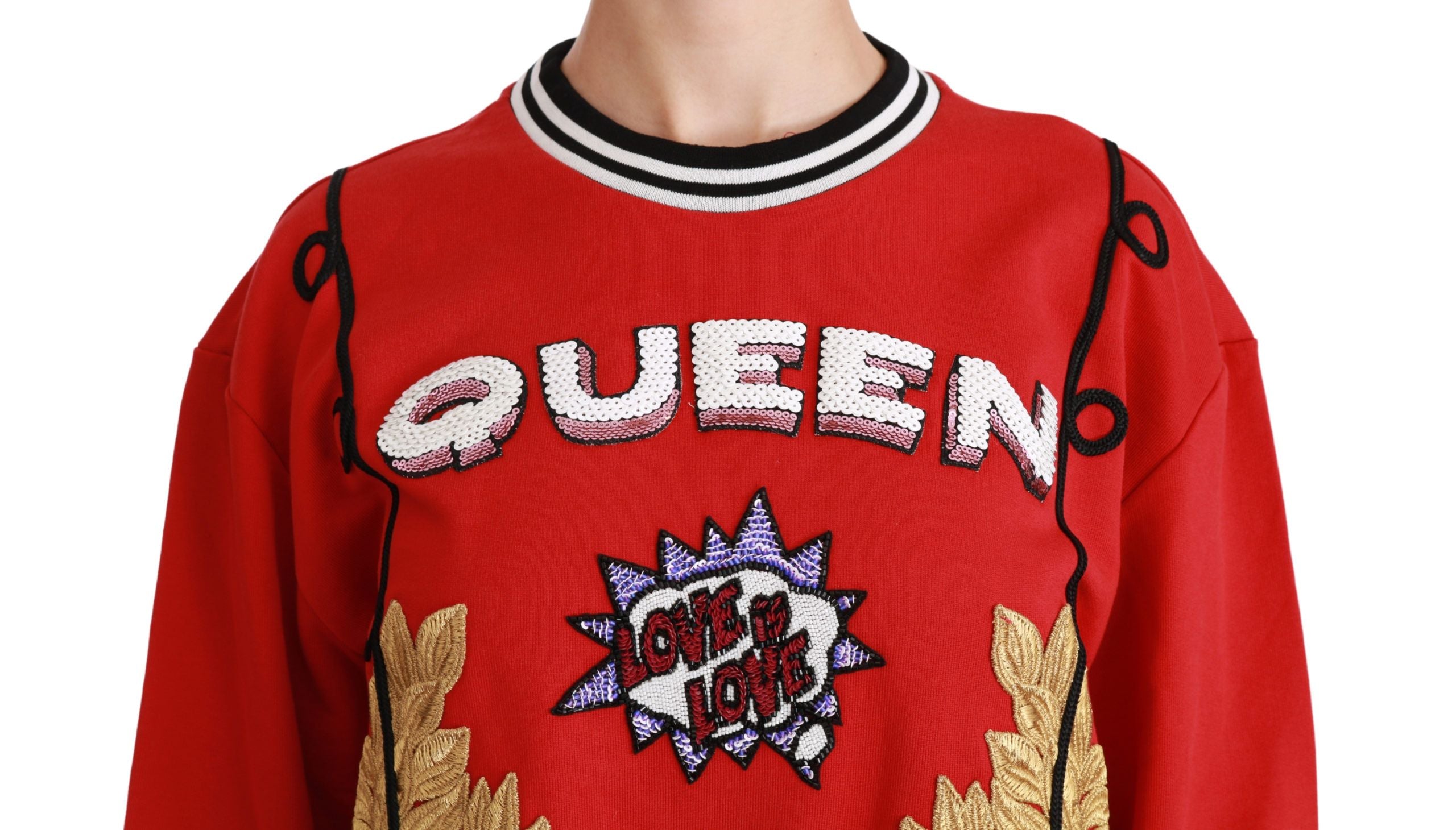 Dolce &amp; Gabbana – Strahlend roter Pullover mit Rundhalsausschnitt und Pailletten