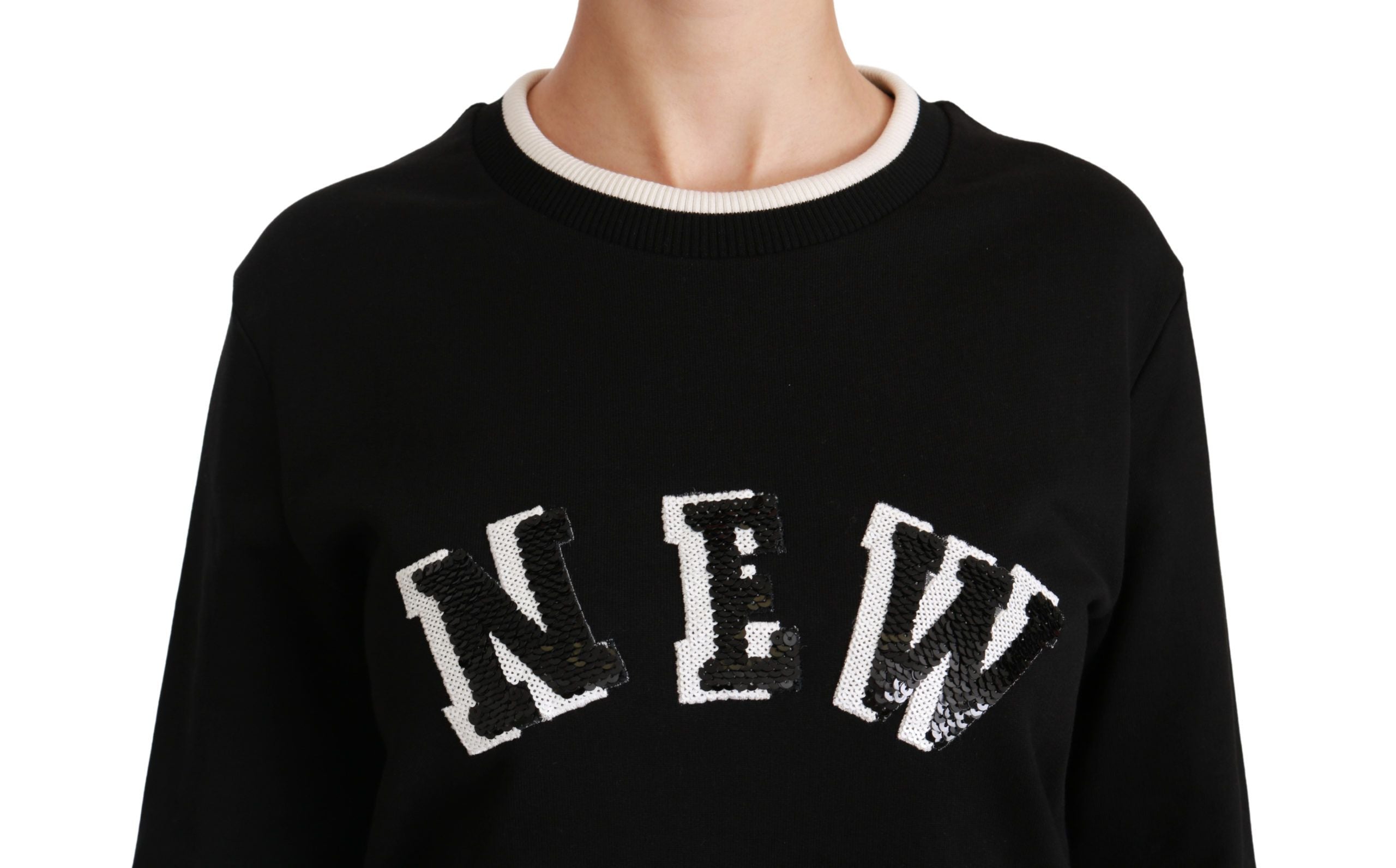 Dolce &amp; Gabbana Schicker schwarzer Baumwollpullover mit Pailletten