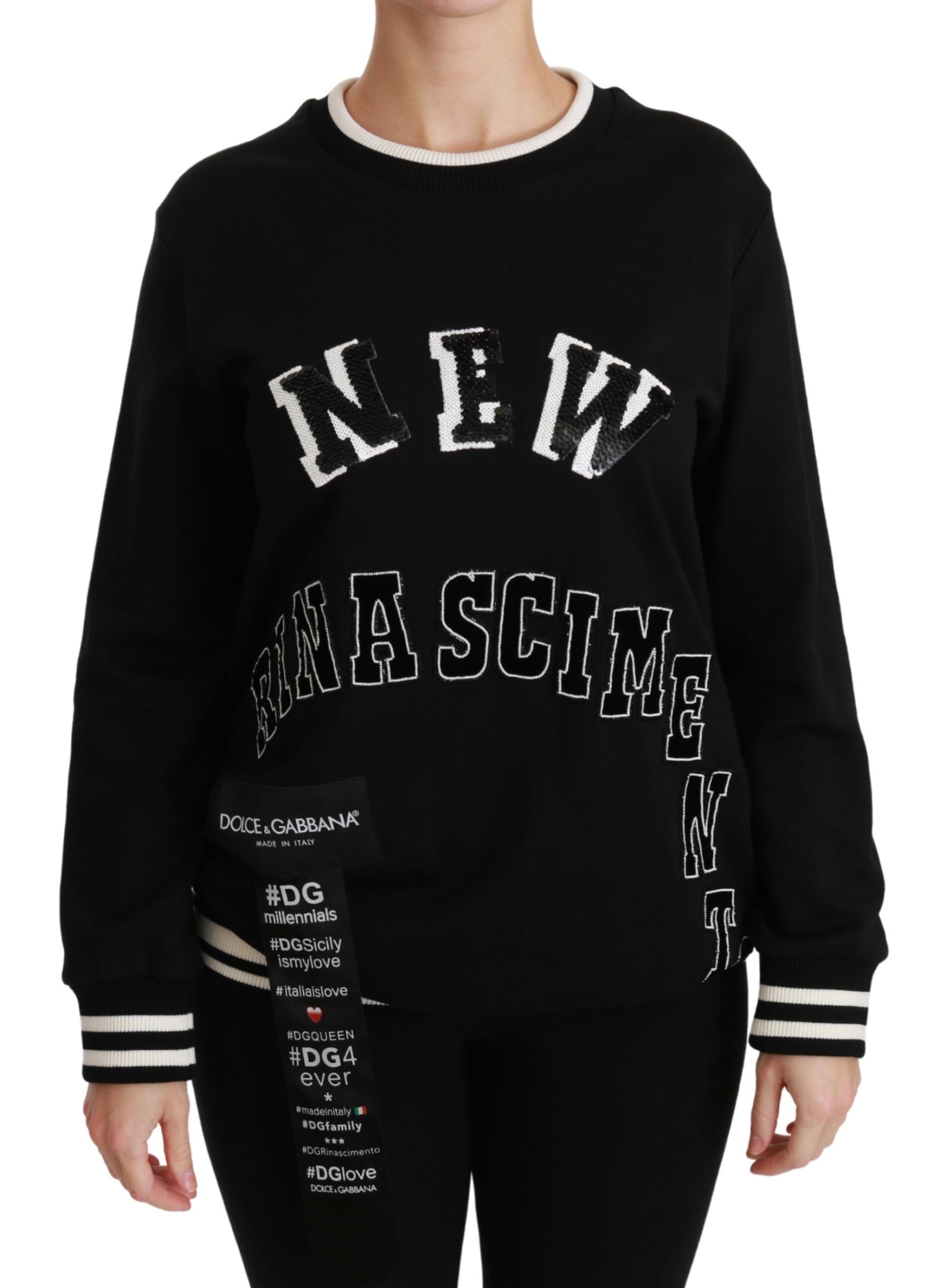 Dolce &amp; Gabbana Schicker schwarzer Baumwollpullover mit Pailletten