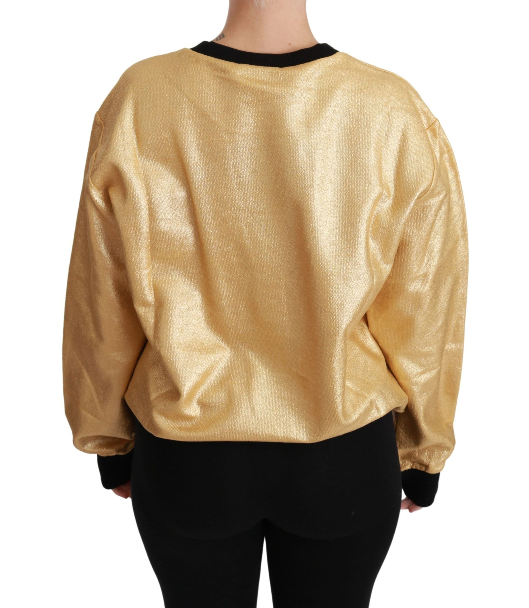 Dolce &amp; Gabbana Eleganter goldener Baumwollpullover mit Rundhalsausschnitt