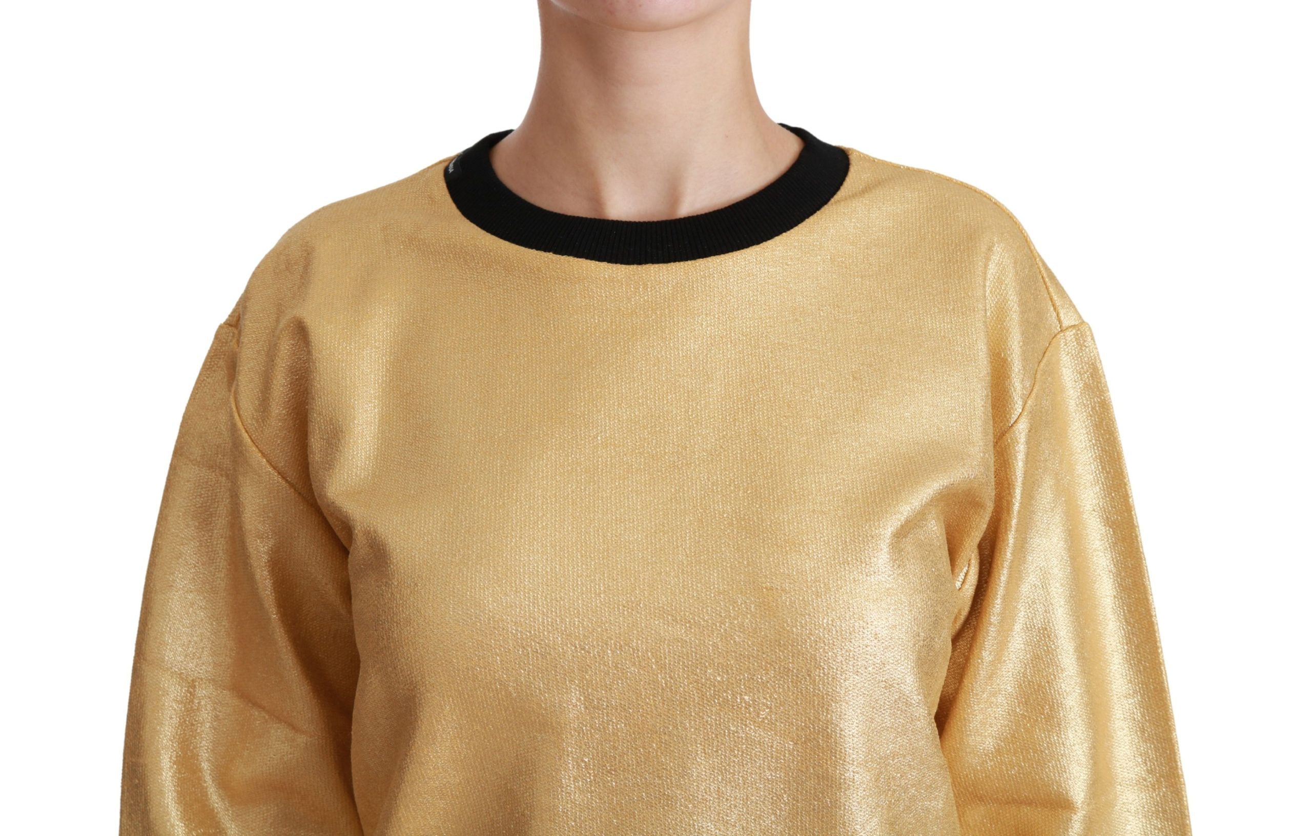 Dolce &amp; Gabbana Eleganter goldener Baumwollpullover mit Rundhalsausschnitt