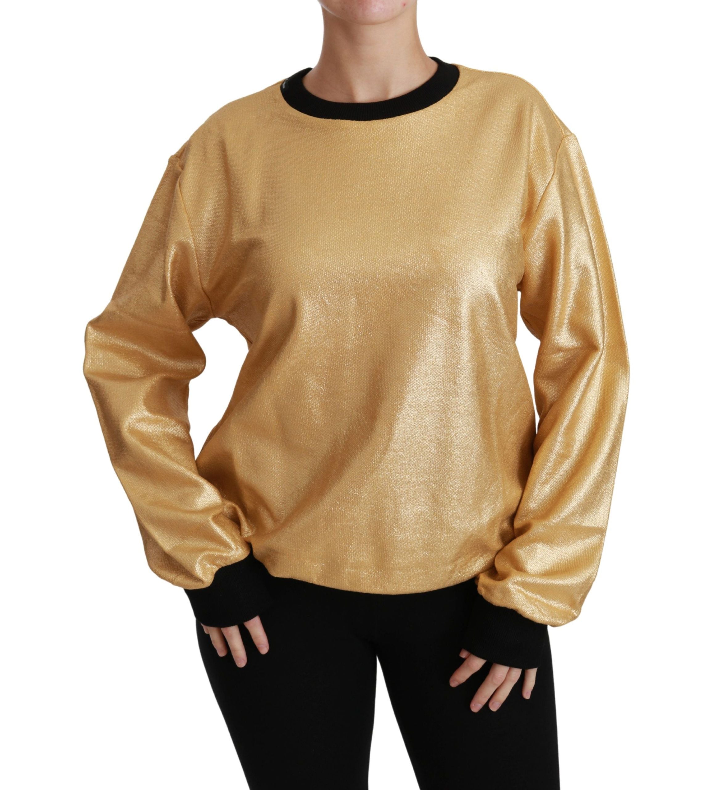 Dolce &amp; Gabbana Eleganter goldener Baumwollpullover mit Rundhalsausschnitt