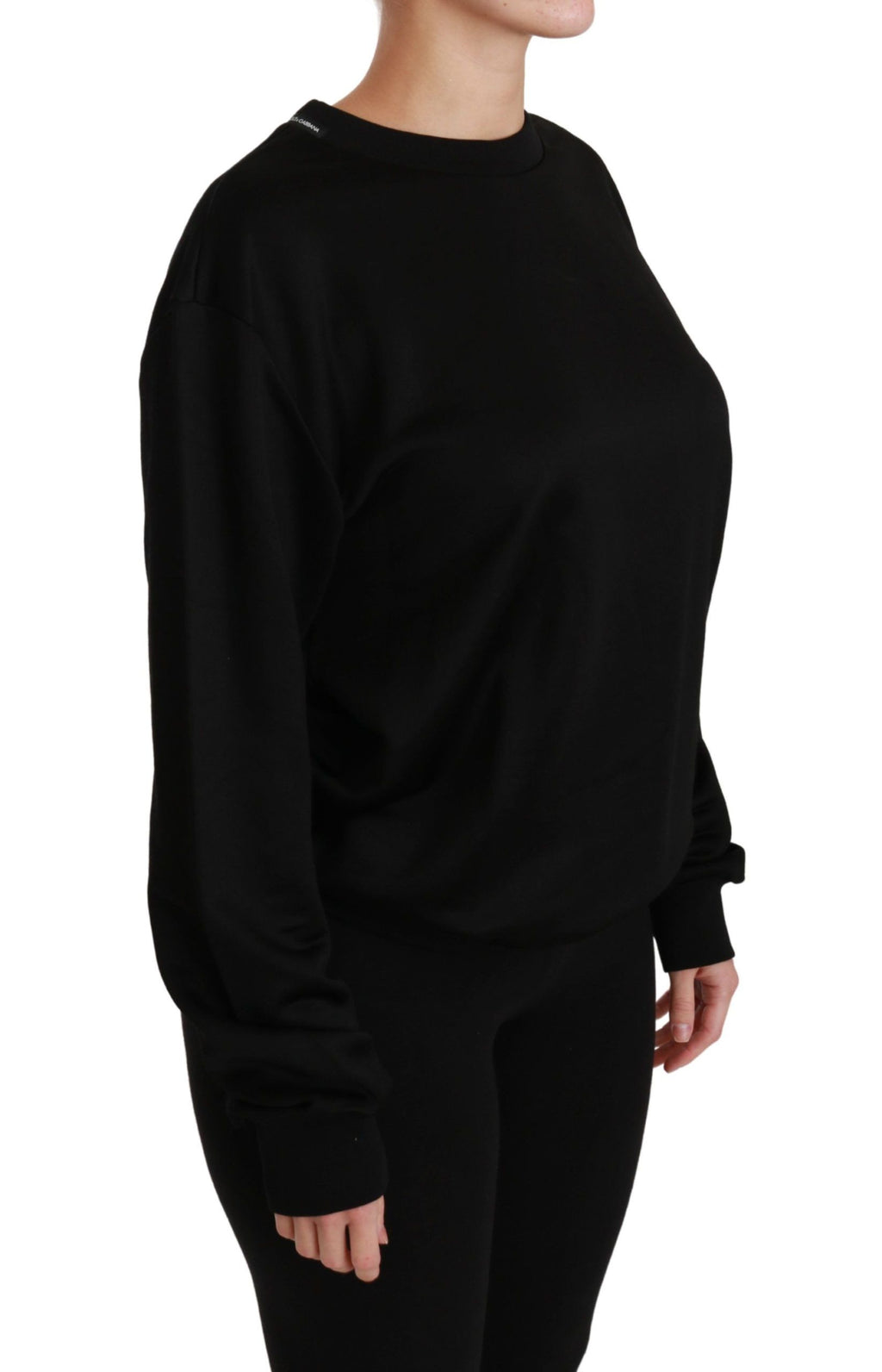 Dolce &amp; Gabbana Eleganter schwarzer Pullover aus Baumwolle mit Rundhalsausschnitt
