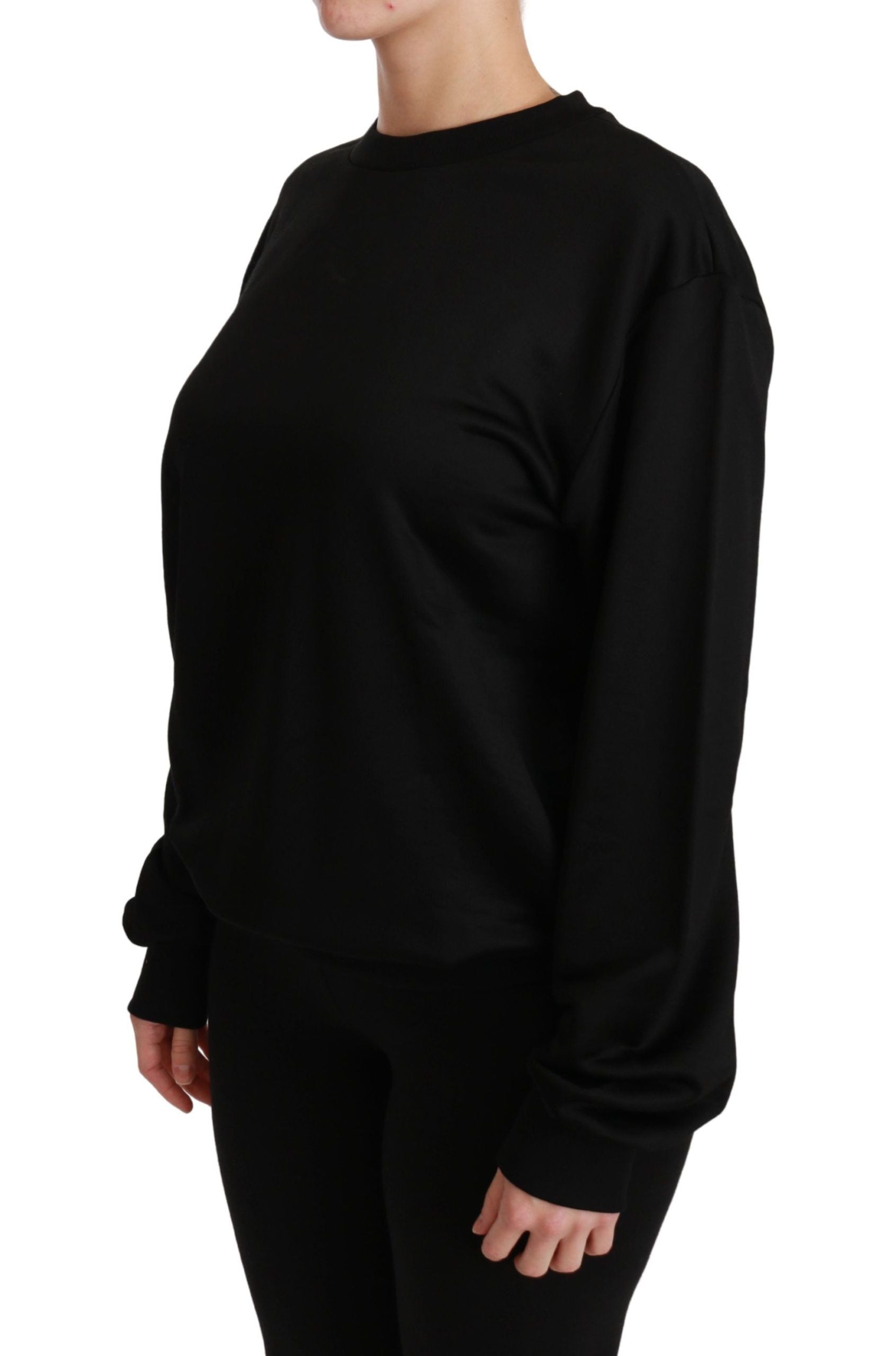 Dolce &amp; Gabbana Eleganter schwarzer Pullover aus Baumwolle mit Rundhalsausschnitt