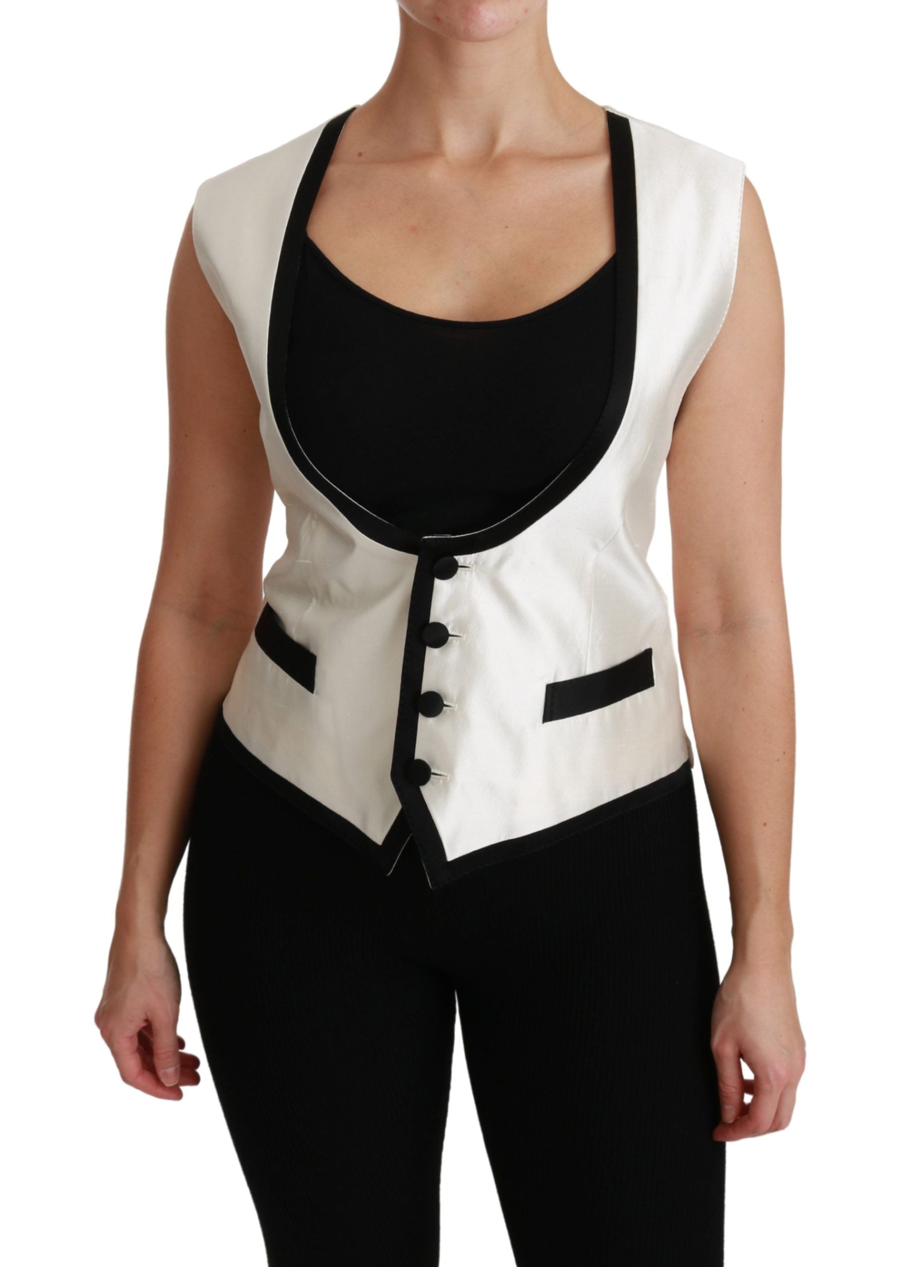 Dolce &amp; Gabbana - Élégant gilet sans manches en soie noir et blanc