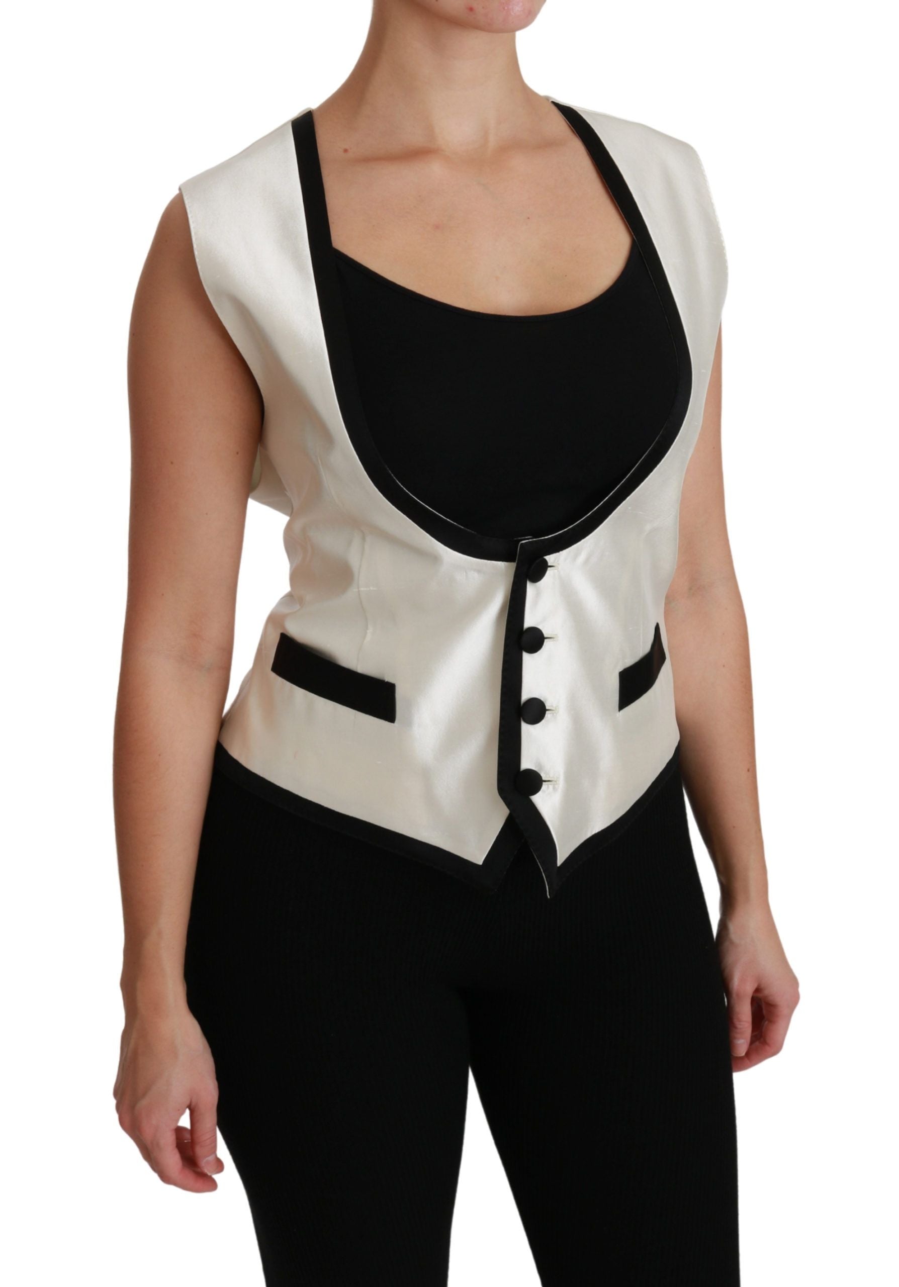 Dolce &amp; Gabbana - Élégant gilet sans manches en soie noir et blanc