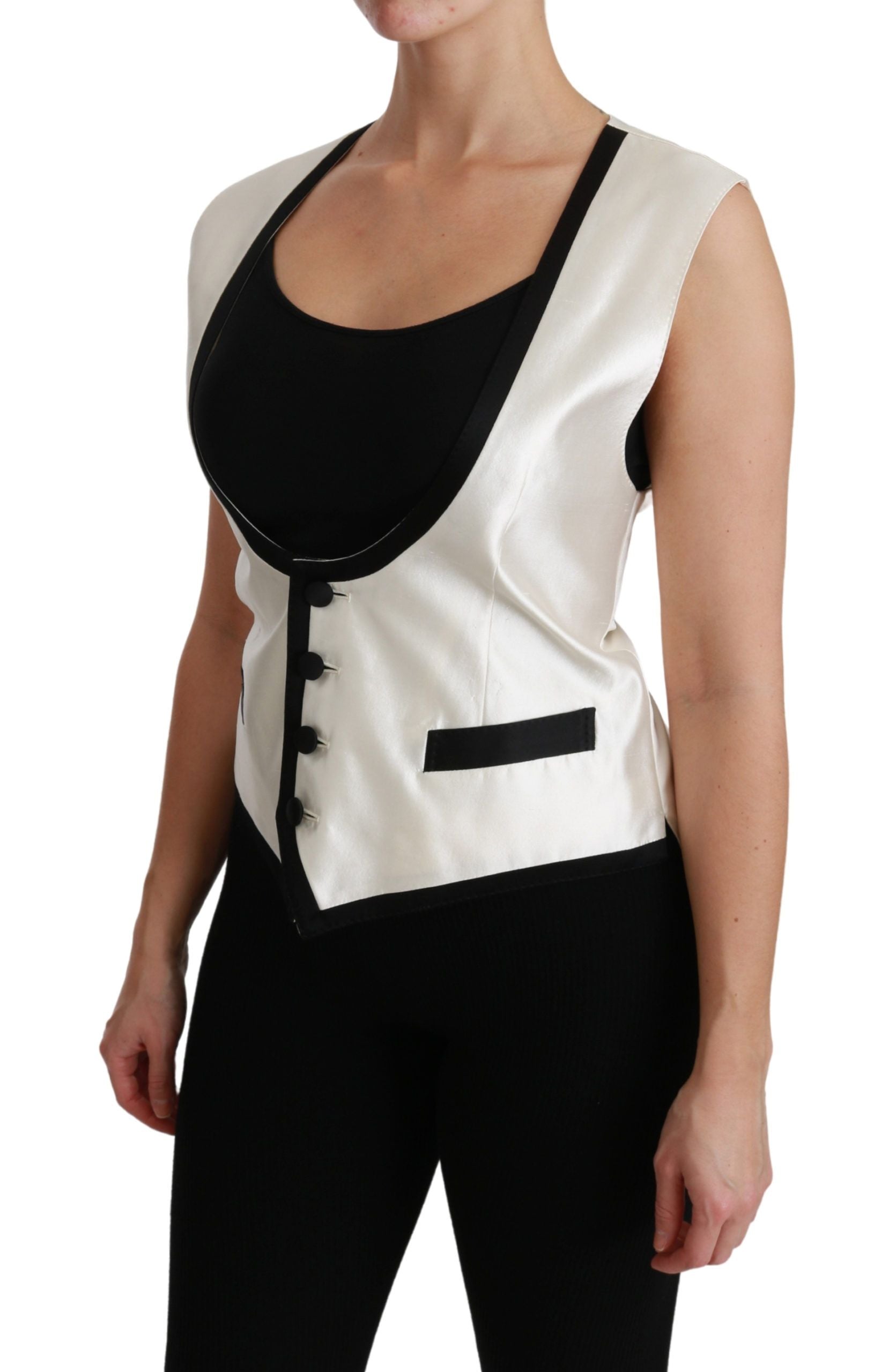 Dolce &amp; Gabbana - Élégant gilet sans manches en soie noir et blanc
