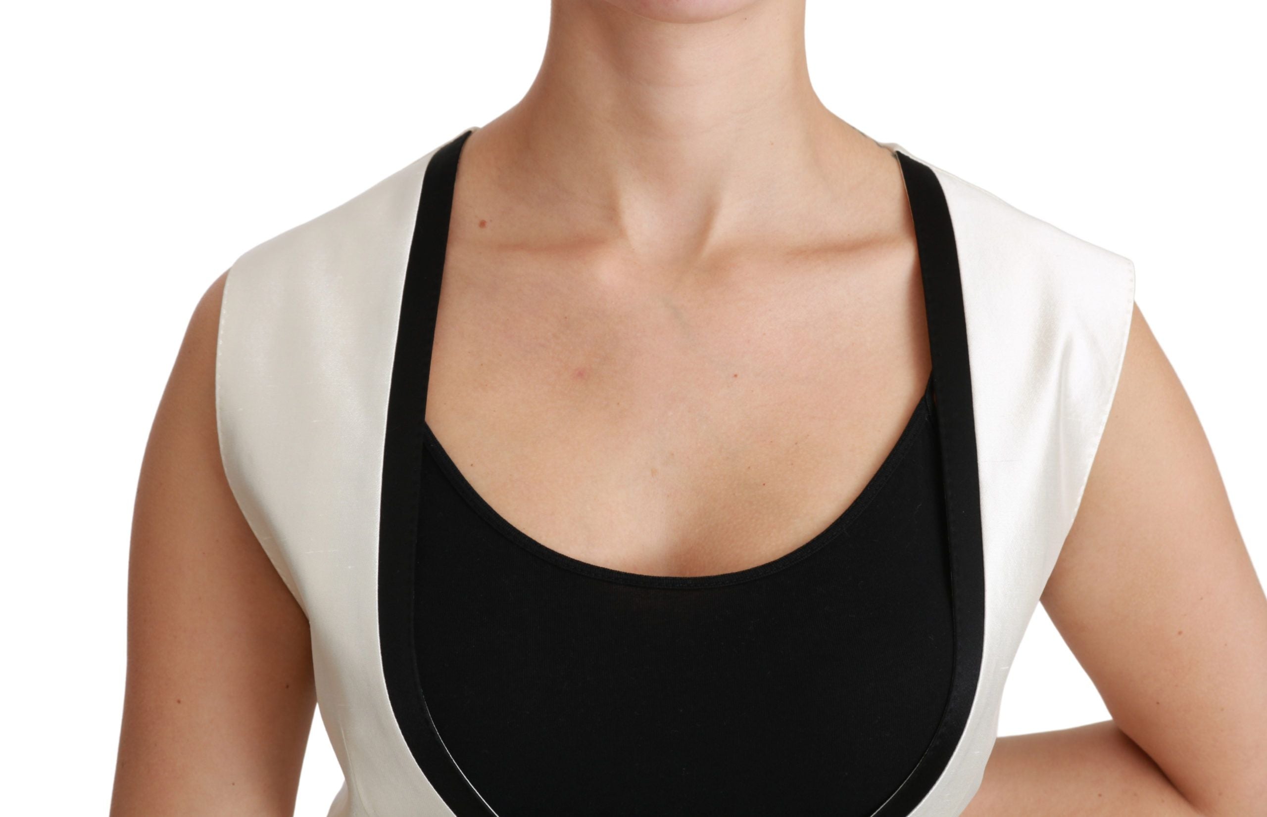 Dolce &amp; Gabbana - Élégant gilet sans manches en soie noir et blanc