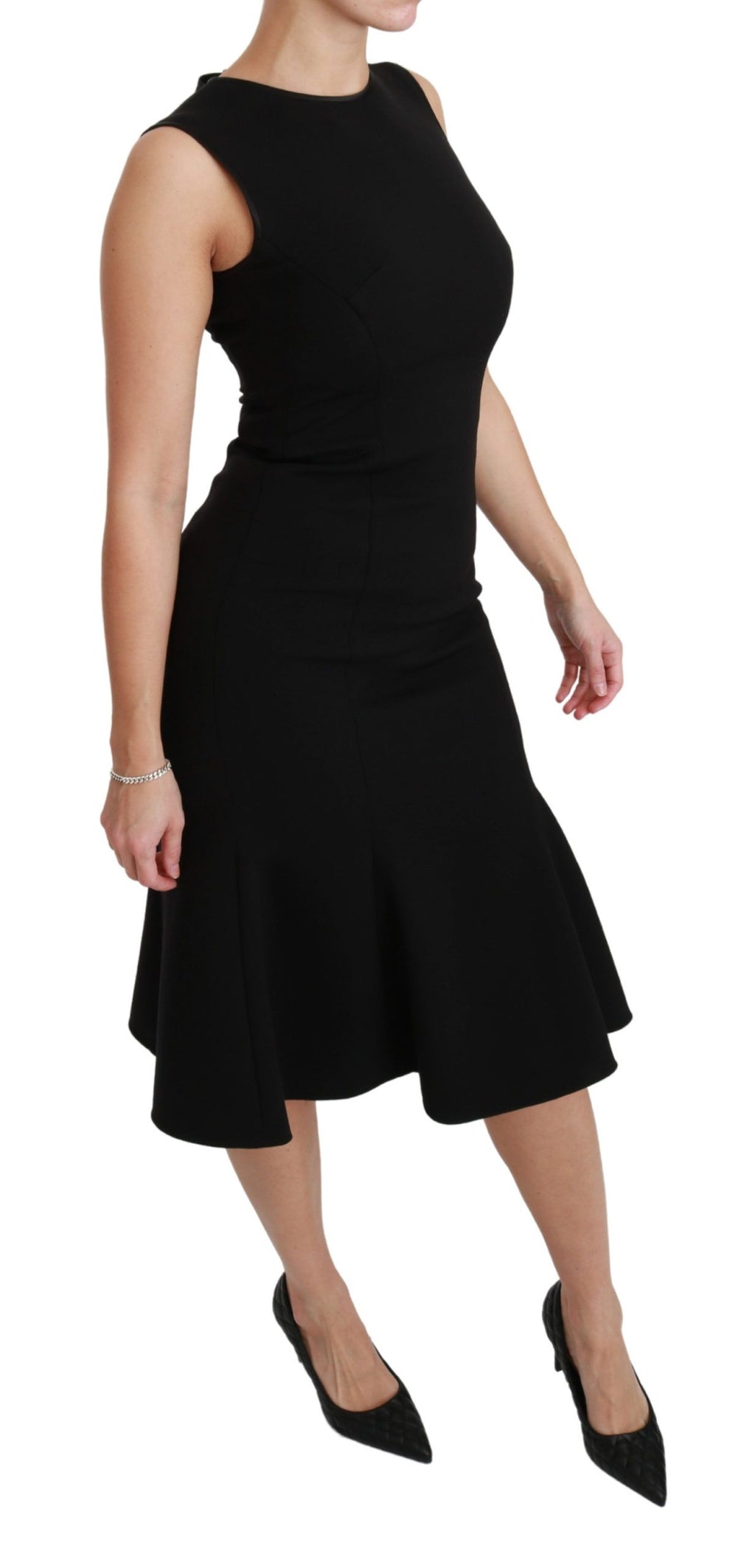 Dolce &amp; Gabbana – Elegantes, schwarzes Fit-Flare-Kleid aus Wollmischung