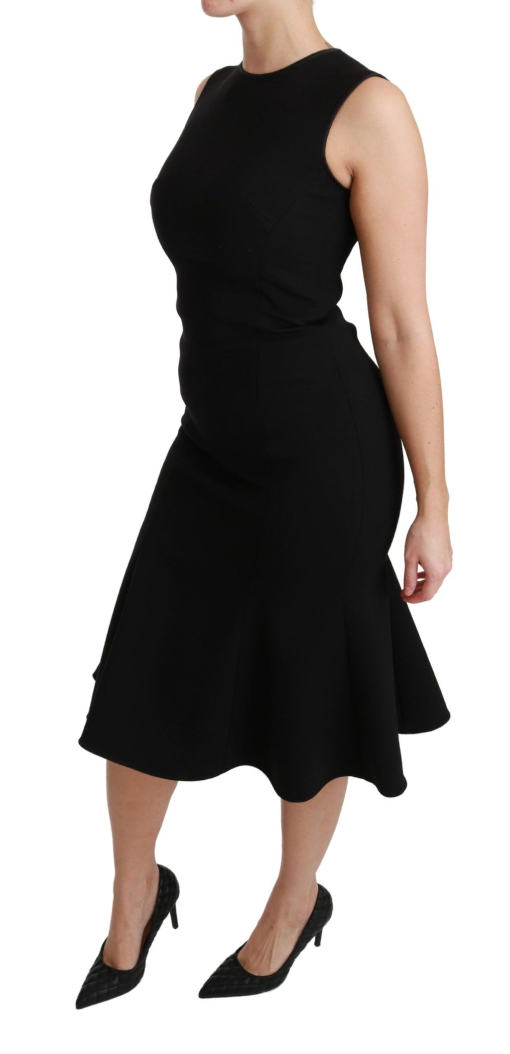 Dolce &amp; Gabbana – Elegantes, schwarzes Fit-Flare-Kleid aus Wollmischung