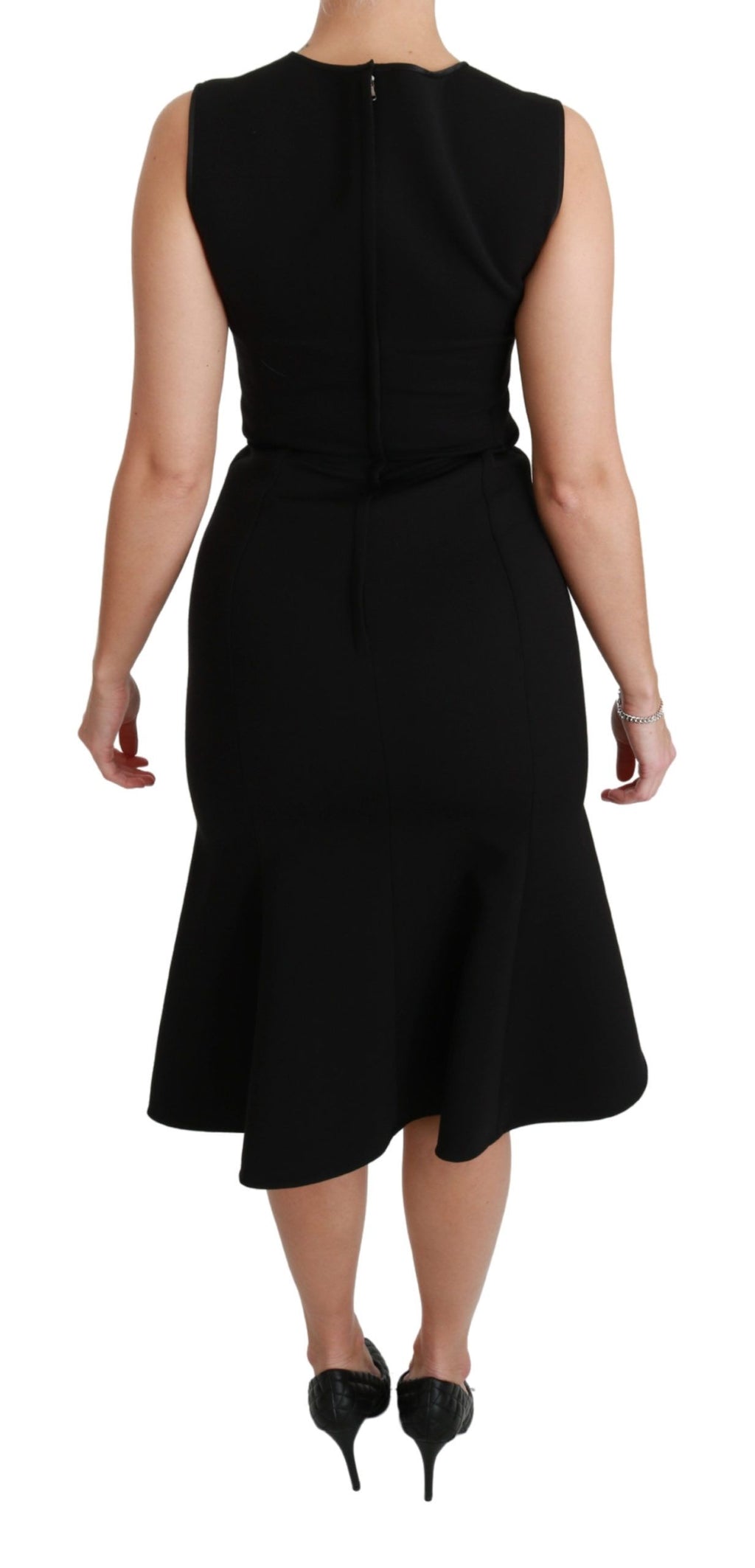 Dolce &amp; Gabbana – Elegantes, schwarzes Fit-Flare-Kleid aus Wollmischung