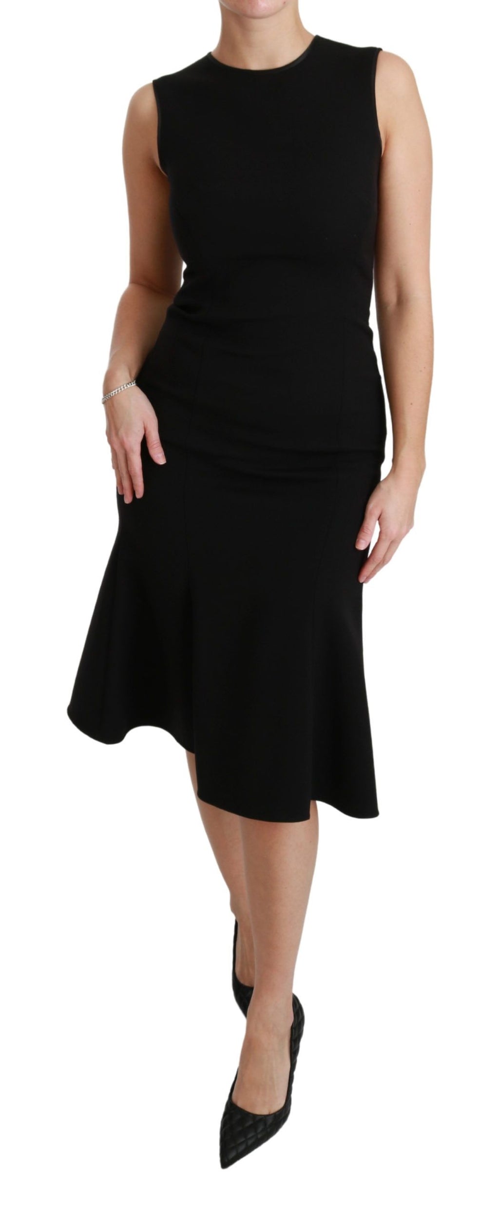 Dolce &amp; Gabbana – Elegantes, schwarzes Fit-Flare-Kleid aus Wollmischung