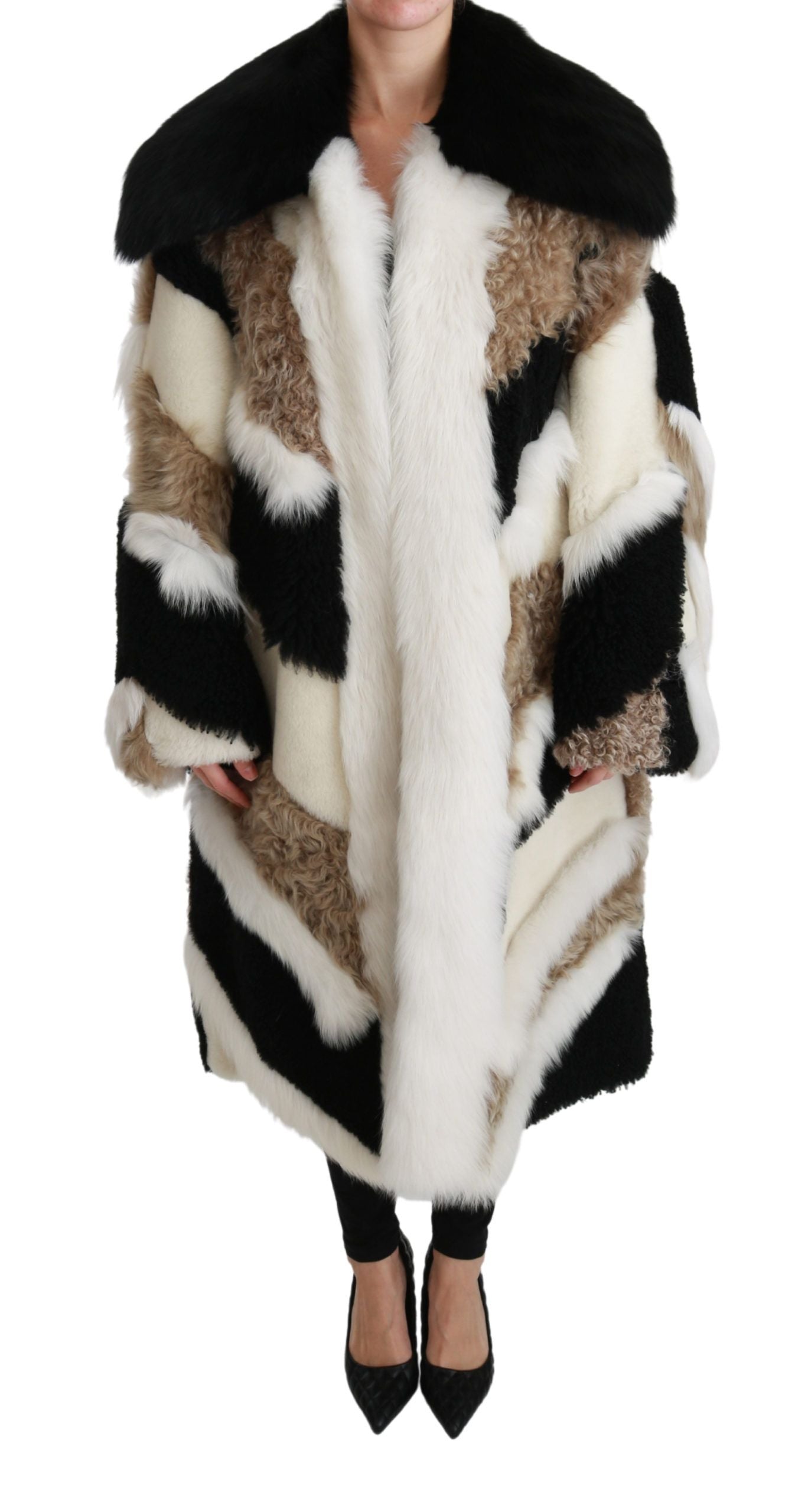 Dolce &amp; Gabbana Eleganter mehrfarbiger Shearling-Cape-Mantel