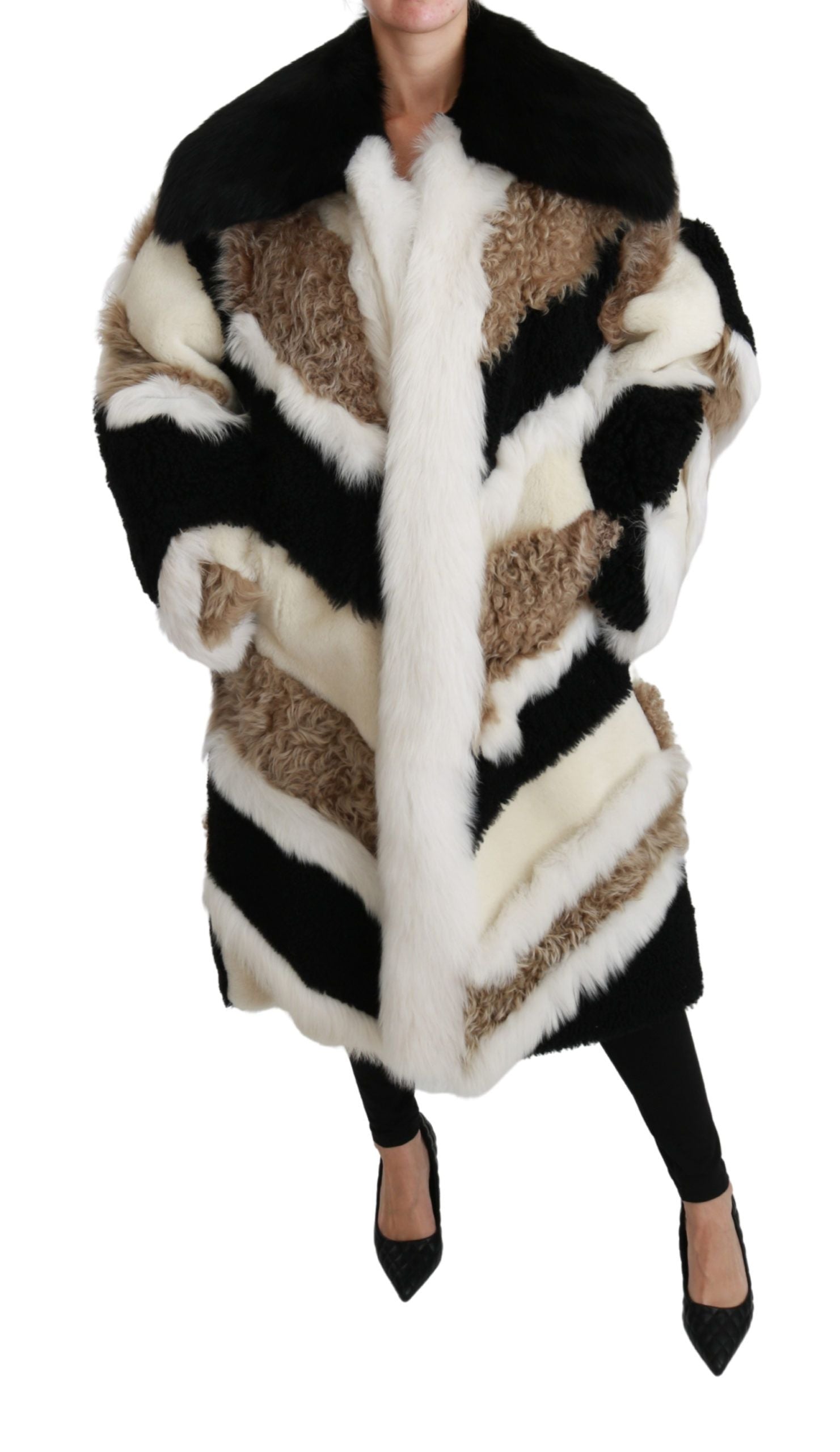 Dolce &amp; Gabbana Eleganter mehrfarbiger Shearling-Cape-Mantel