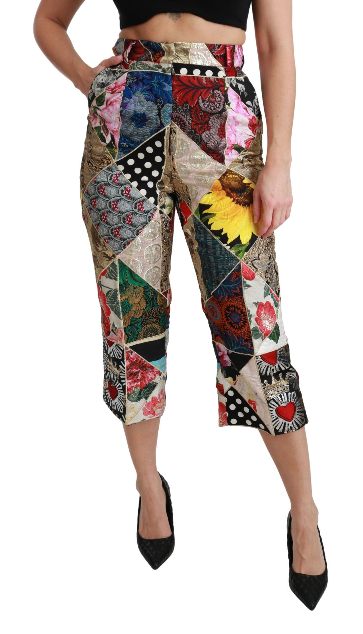 Pantalon court taille haute élégant en soie mélangée Dolce &amp; Gabbana