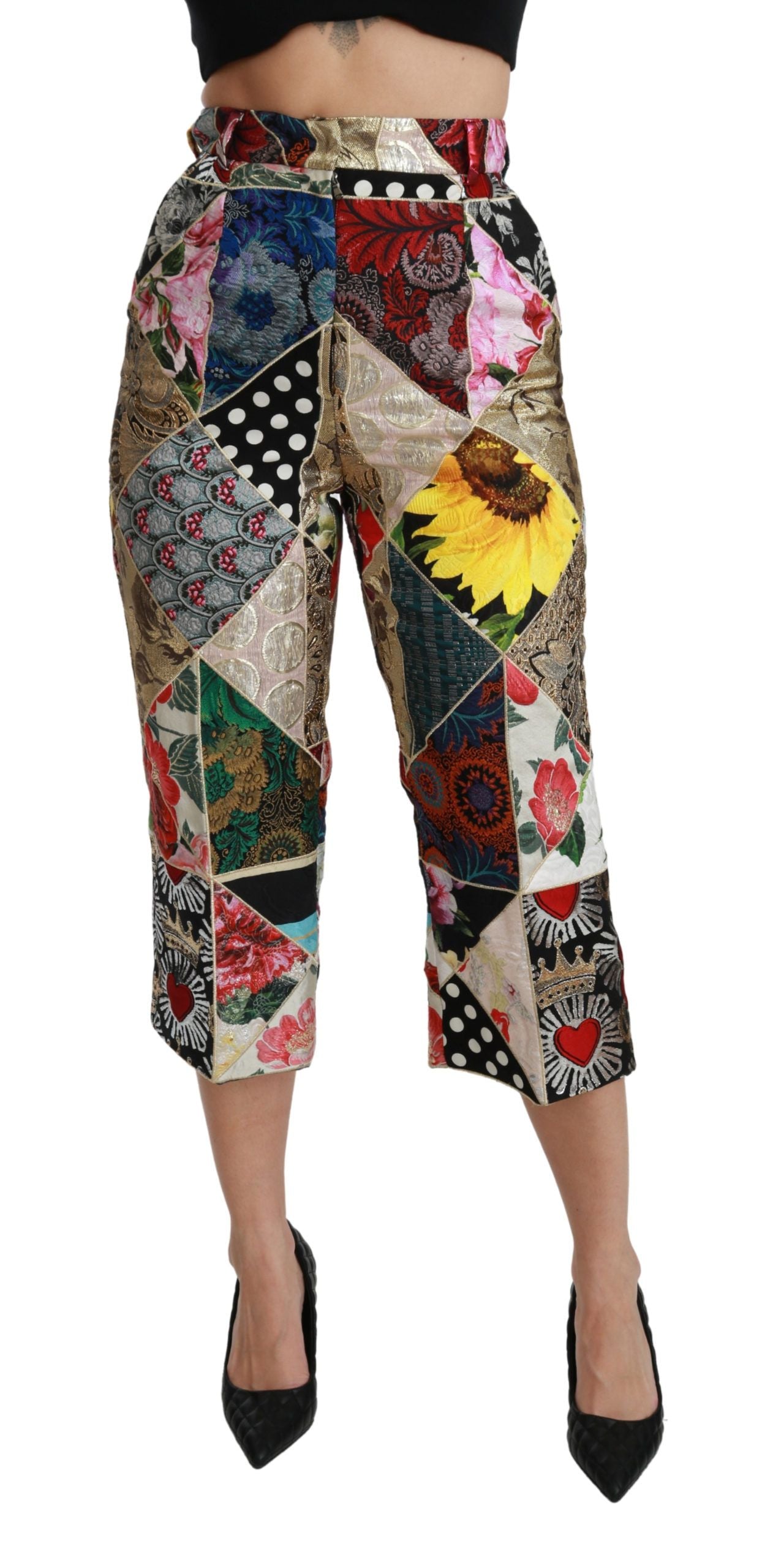 Pantalon court taille haute élégant en soie mélangée Dolce &amp; Gabbana