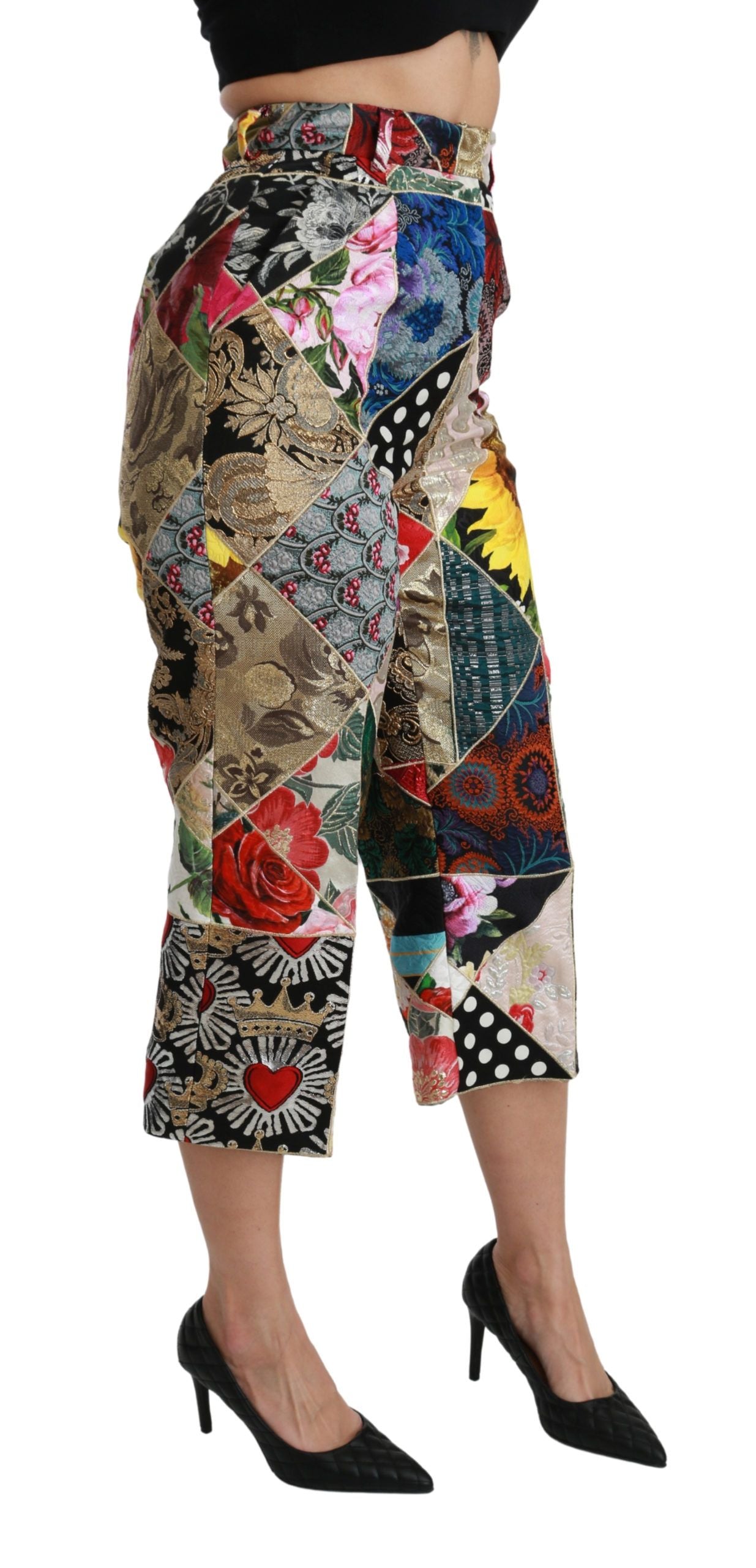 Pantalon court taille haute élégant en soie mélangée Dolce &amp; Gabbana