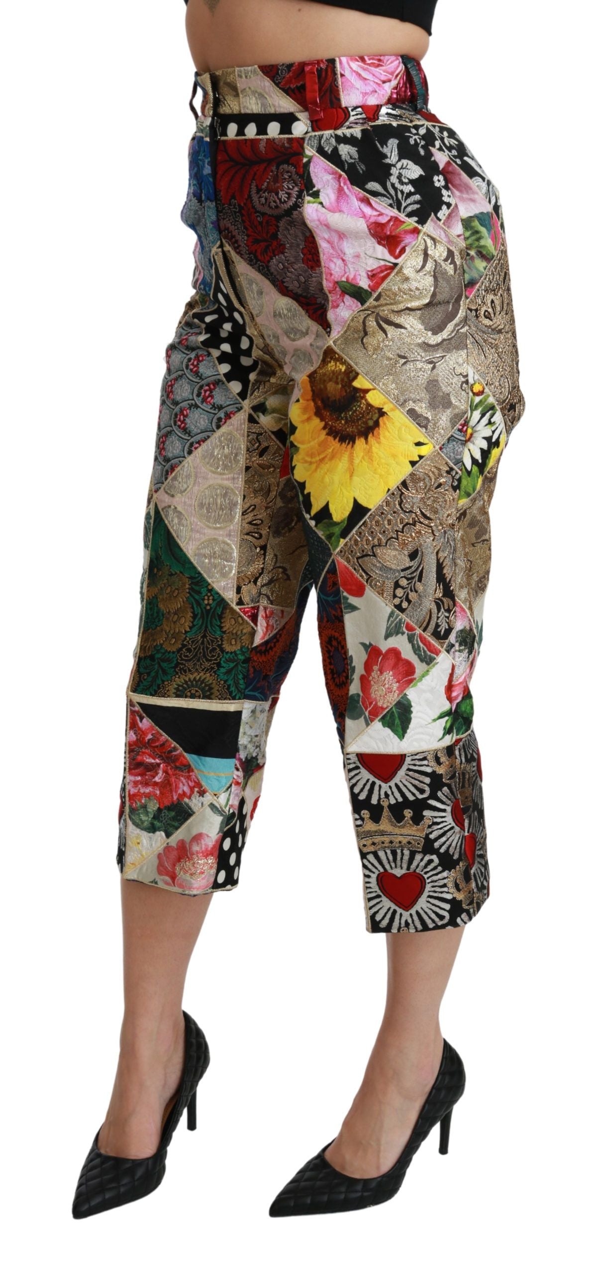Pantalon court taille haute élégant en soie mélangée Dolce &amp; Gabbana