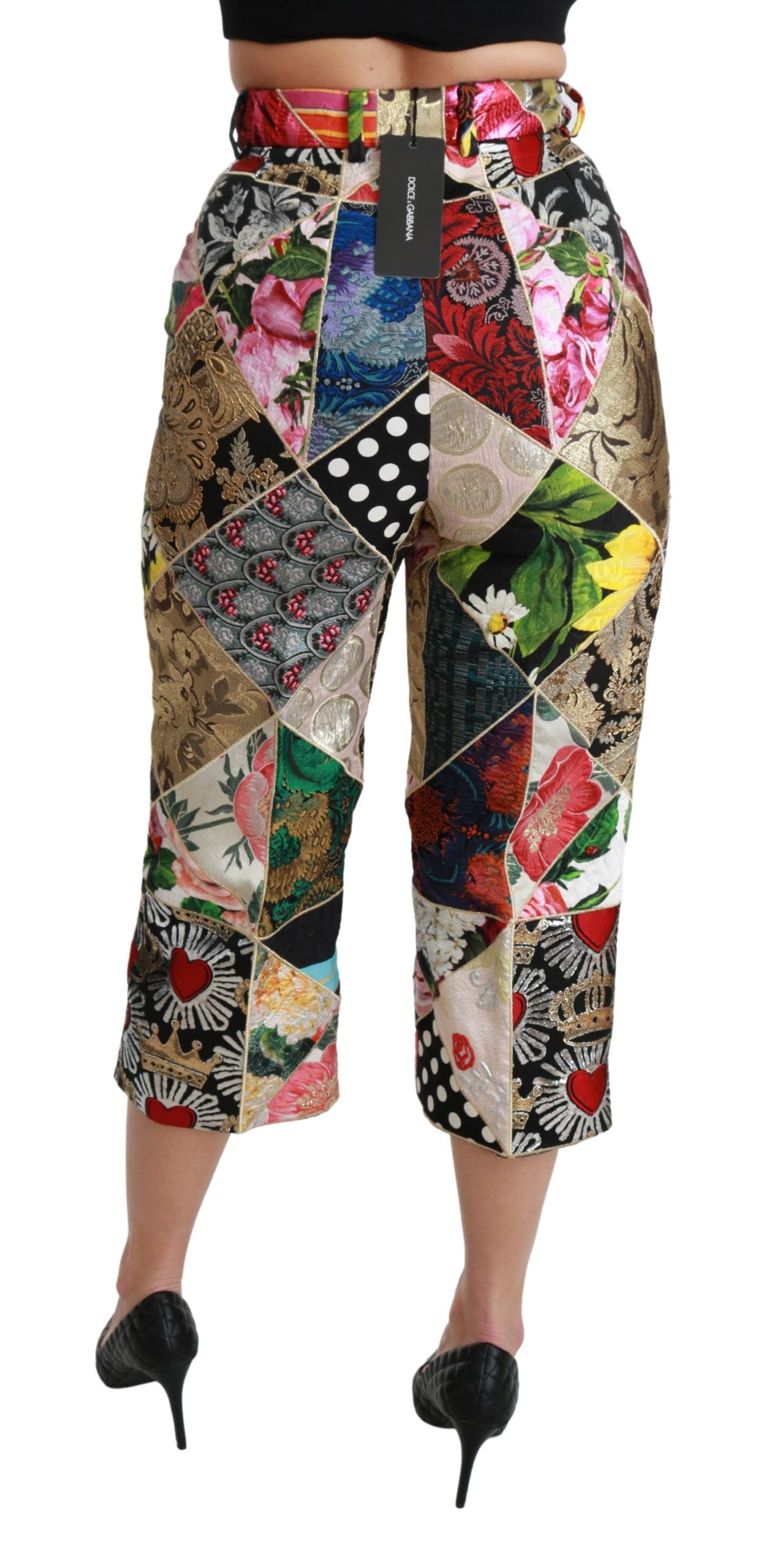 Pantalon court taille haute élégant en soie mélangée Dolce &amp; Gabbana
