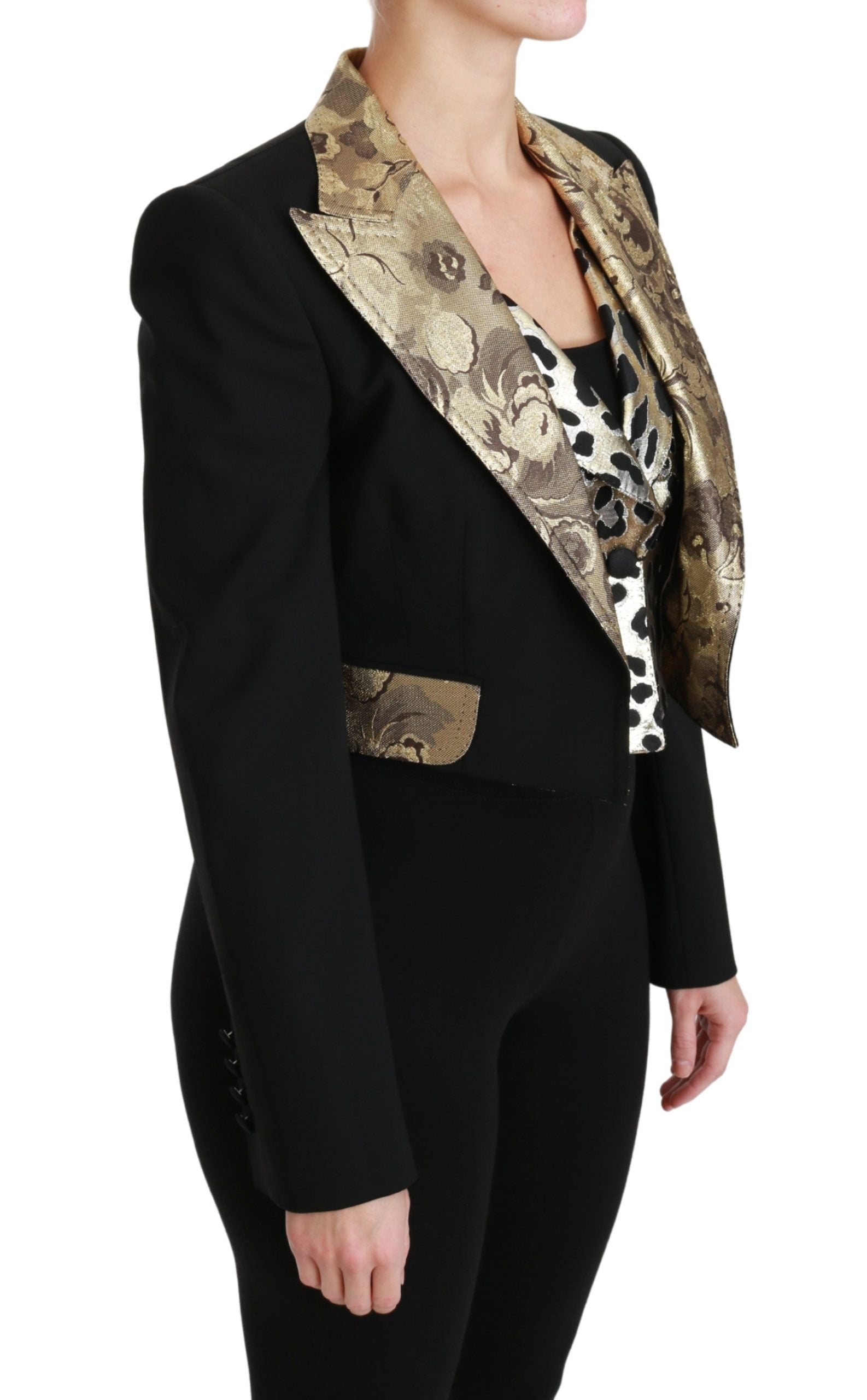 Ensemble veste et gilet à fleurs noir et or opulent de Dolce &amp; Gabbana