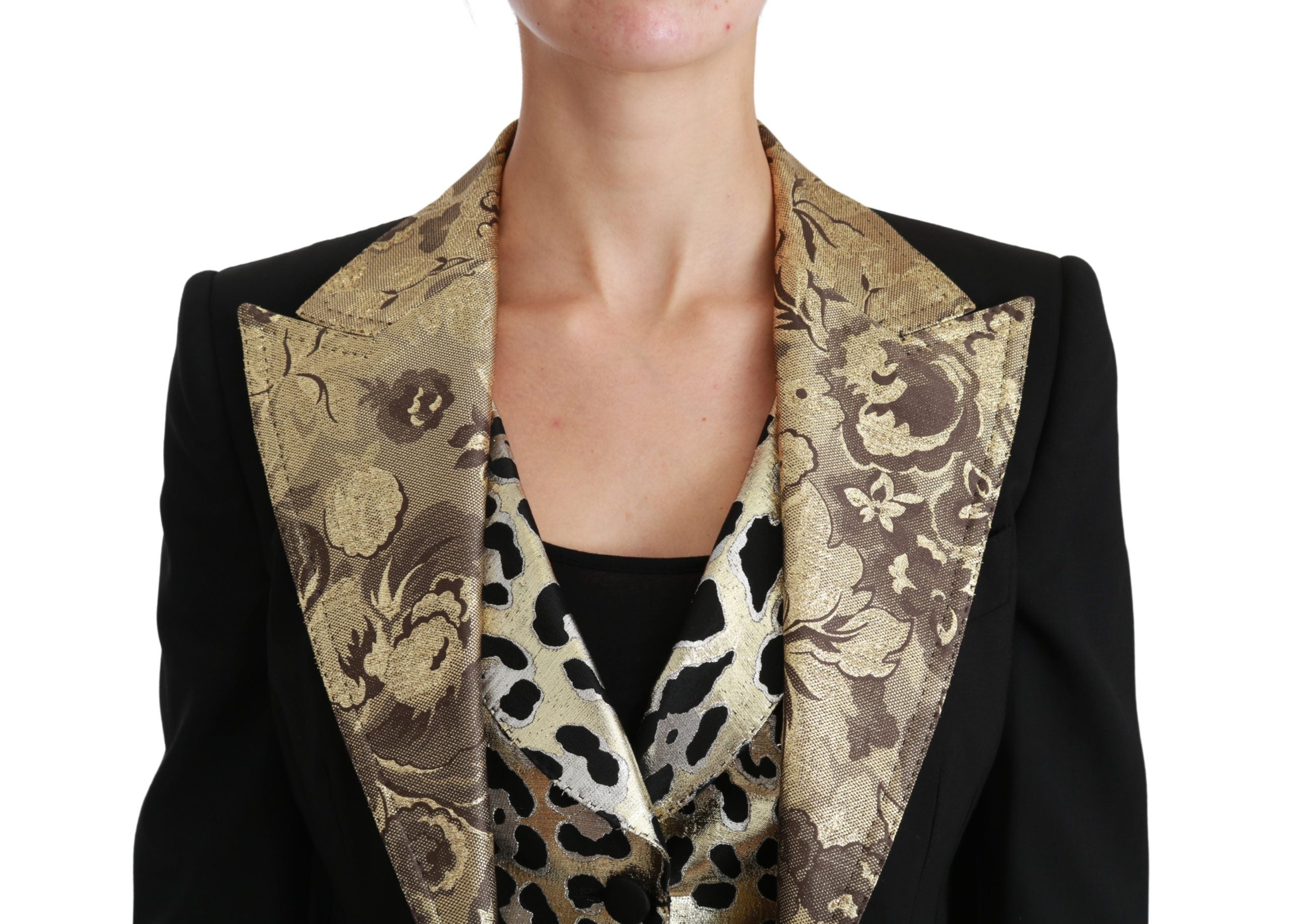 Ensemble veste et gilet à fleurs noir et or opulent de Dolce &amp; Gabbana