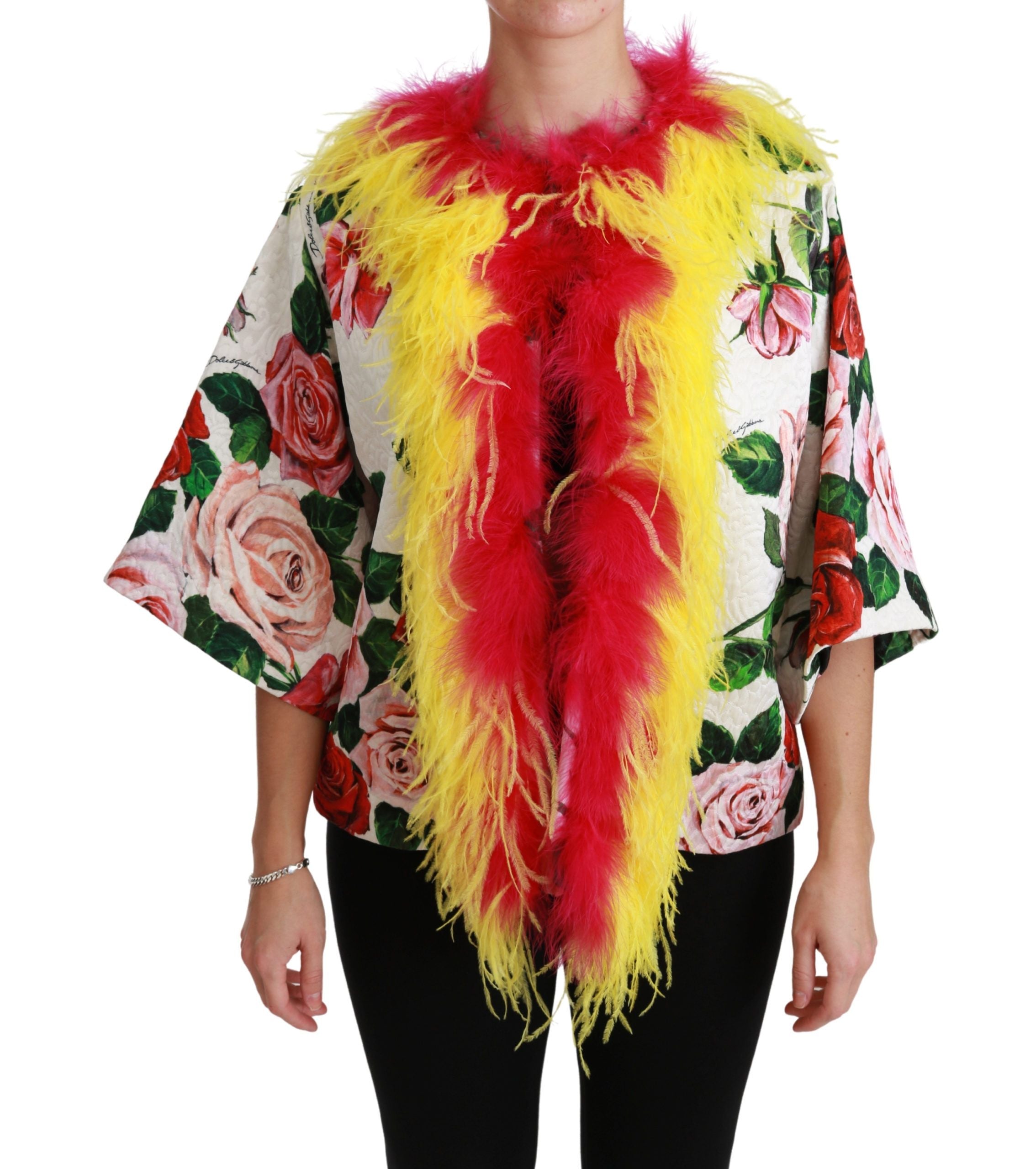 Dolce &amp; Gabbana - Veste cape florale élégante avec détails en fourrure