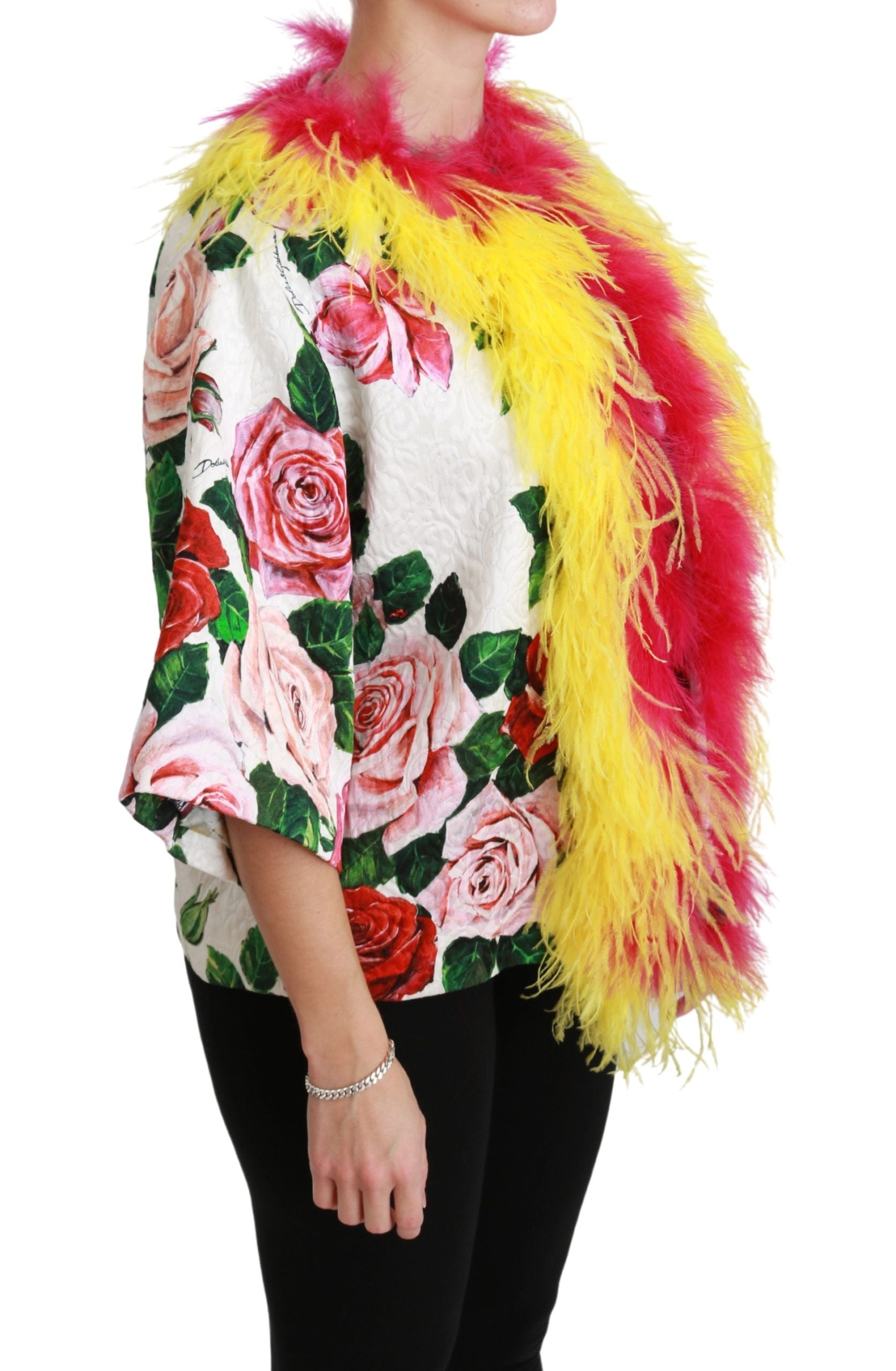 Dolce &amp; Gabbana - Veste cape florale élégante avec détails en fourrure