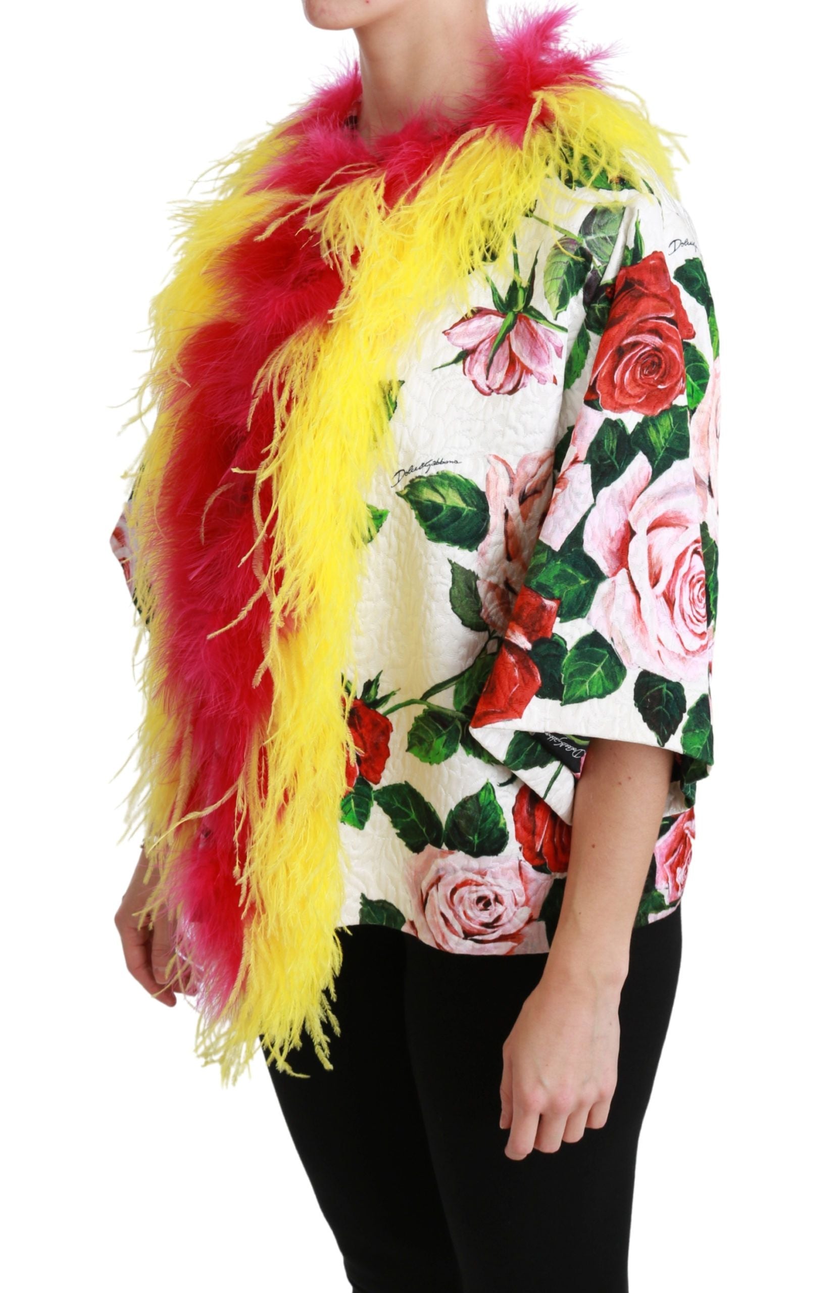 Dolce &amp; Gabbana - Veste cape florale élégante avec détails en fourrure