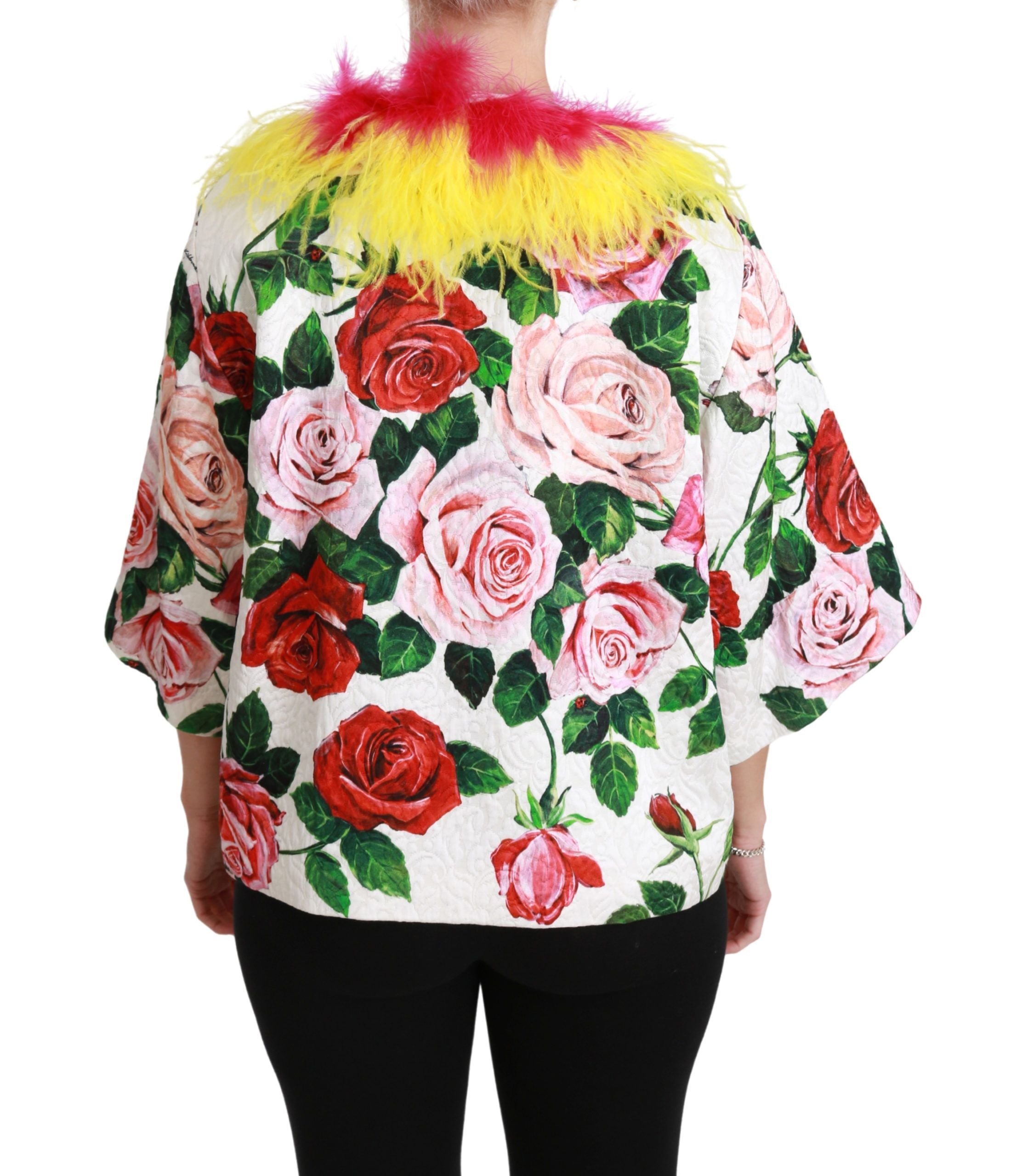 Dolce &amp; Gabbana - Veste cape florale élégante avec détails en fourrure