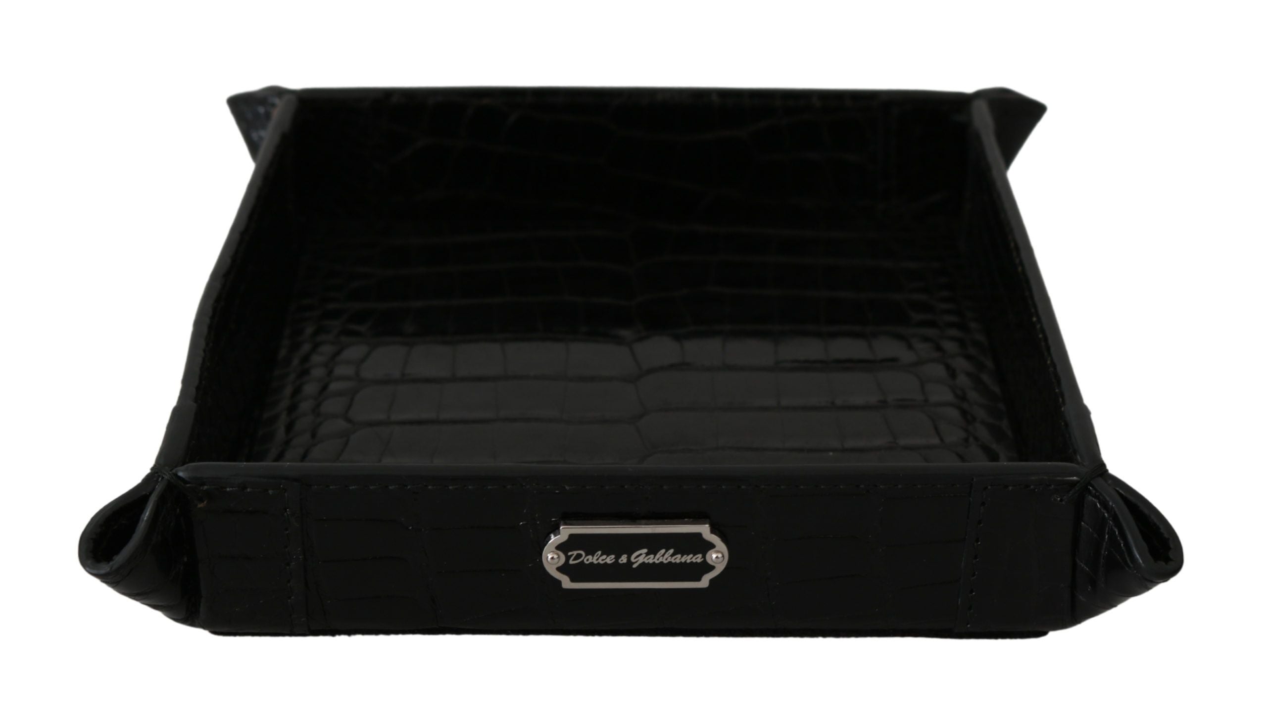 Dolce &amp; Gabbana Elegantes schwarzes exotisches Haut-Einstiegstablett