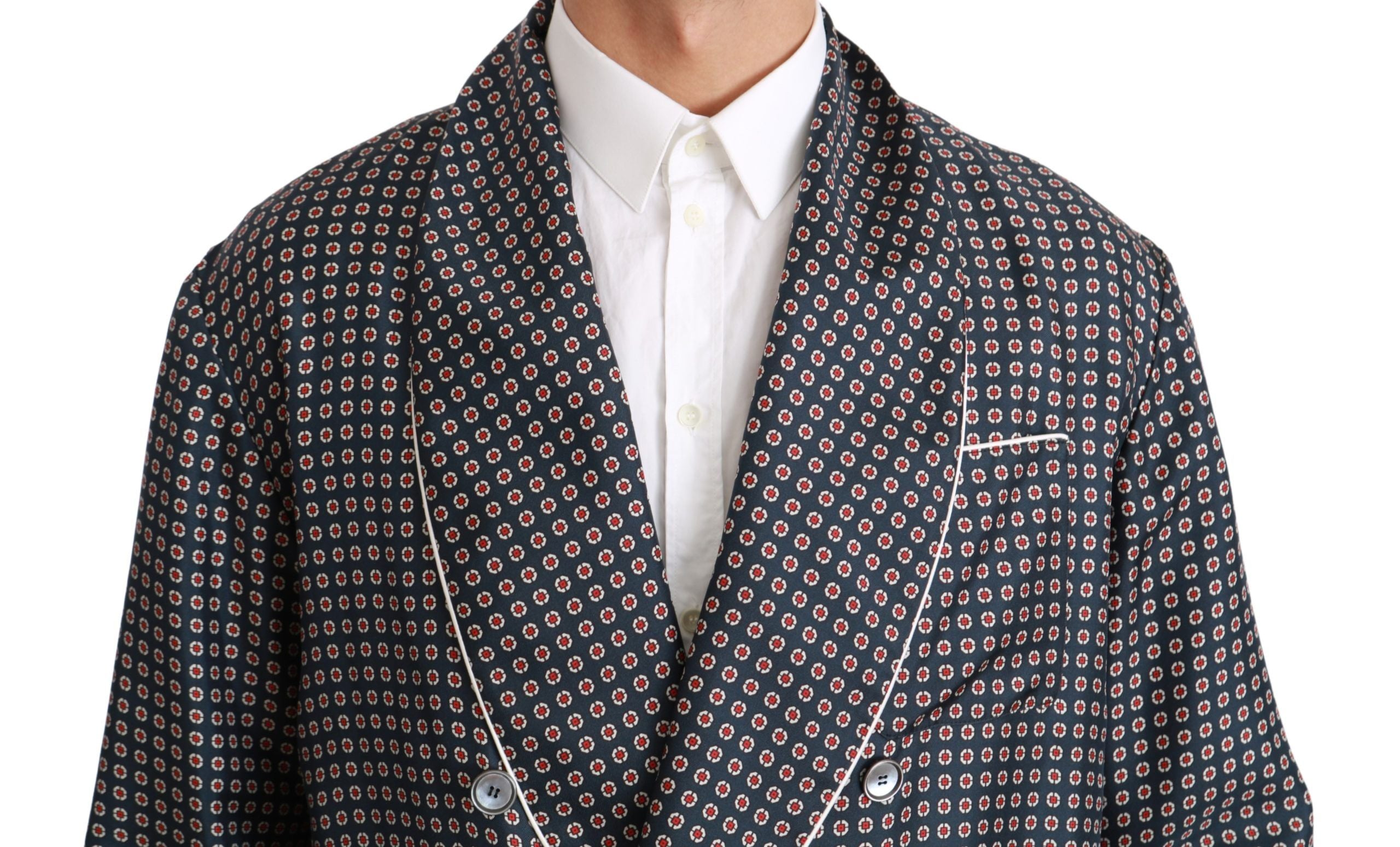 Dolce &amp; Gabbana Eleganter zweireihiger Seidenmantel in Marineblau