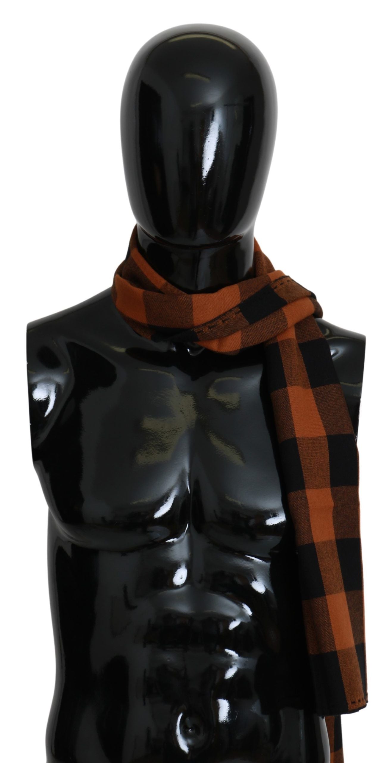 Costume National Chic Orange karierter Schal aus Wollmischung
