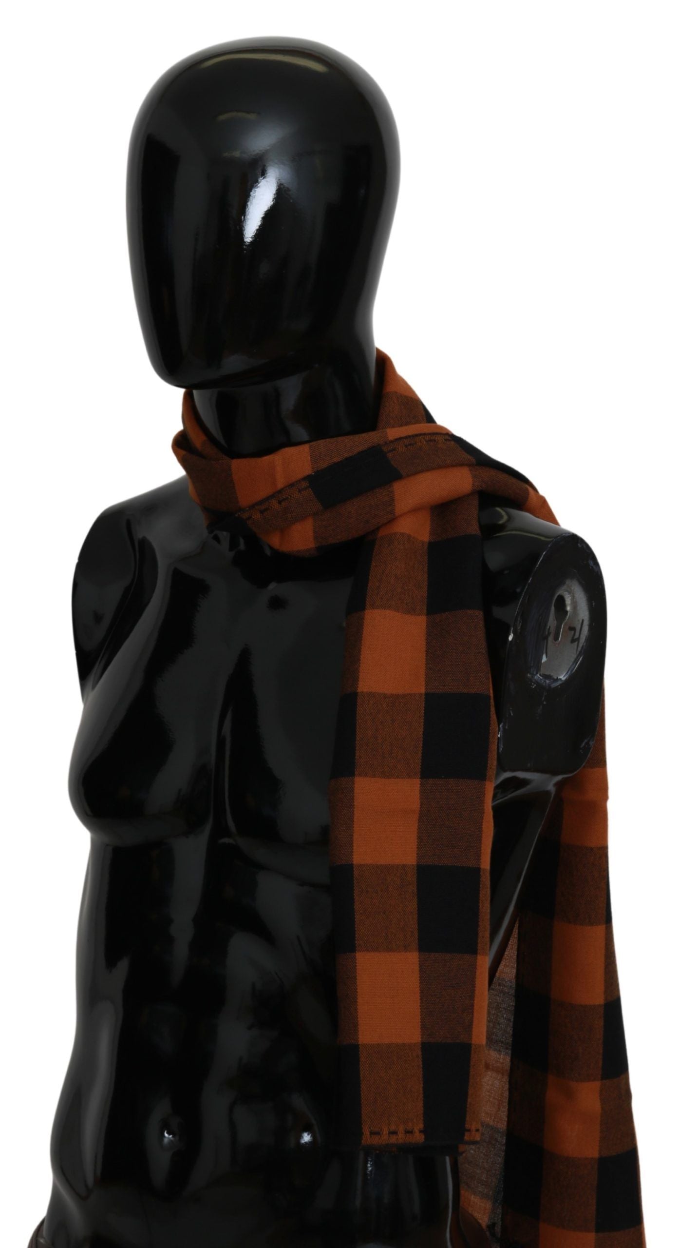 Costume National Chic Orange karierter Schal aus Wollmischung