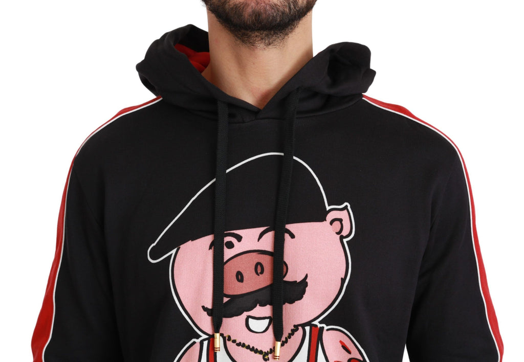 Dolce &amp; Gabbana Eleganter schwarzer Kapuzenpullover mit mehrfarbigem Motiv
