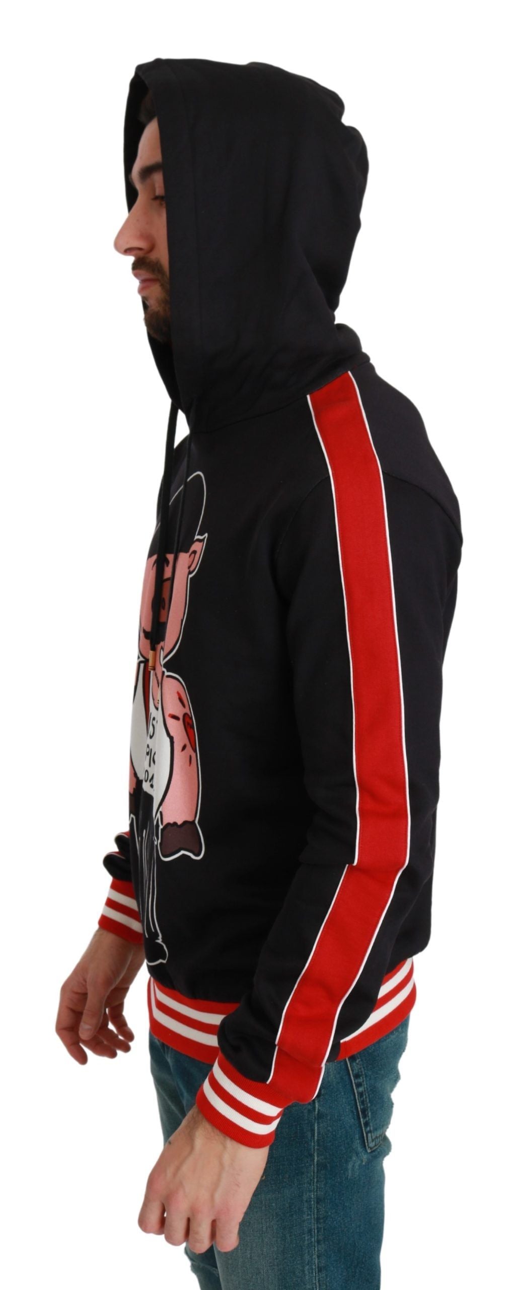 Dolce &amp; Gabbana Eleganter schwarzer Kapuzenpullover mit mehrfarbigem Motiv
